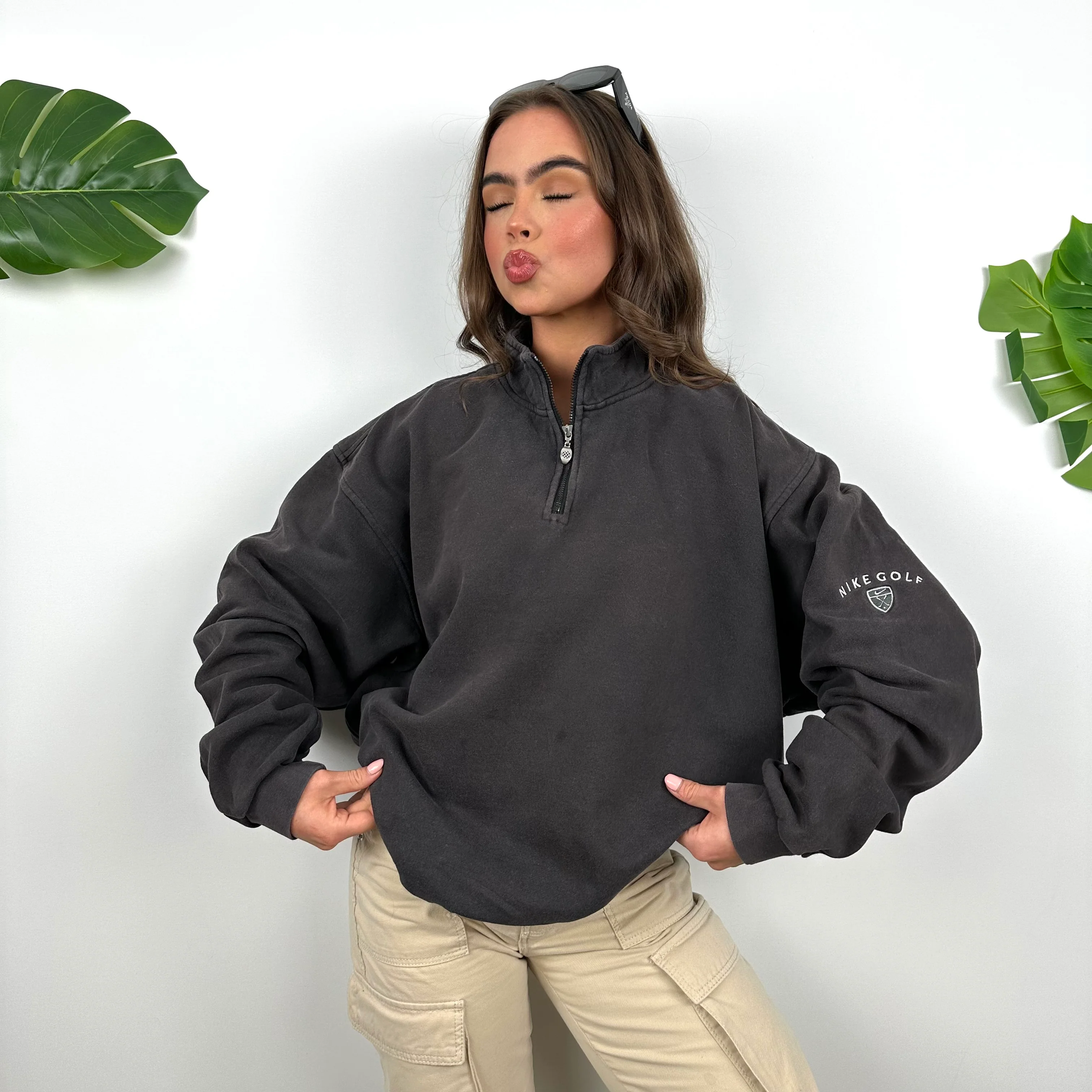 Nike Golf RARE Black Embroidered Spell Out Quarter Zip Sweatshirt (M) - Image 7