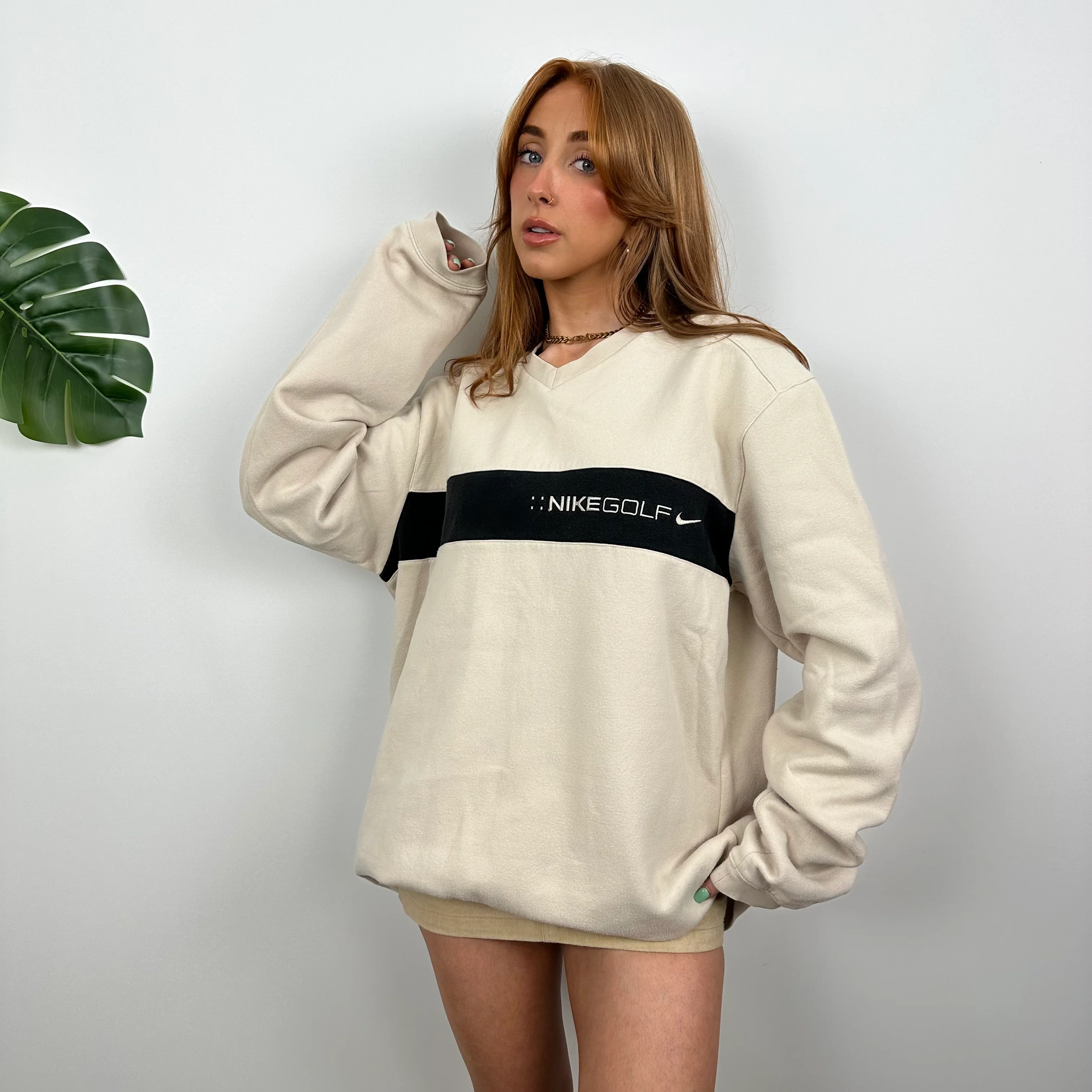Nike Golf RARE Cream Embroidered Spell Out Sweatshirt (L) - Image 4