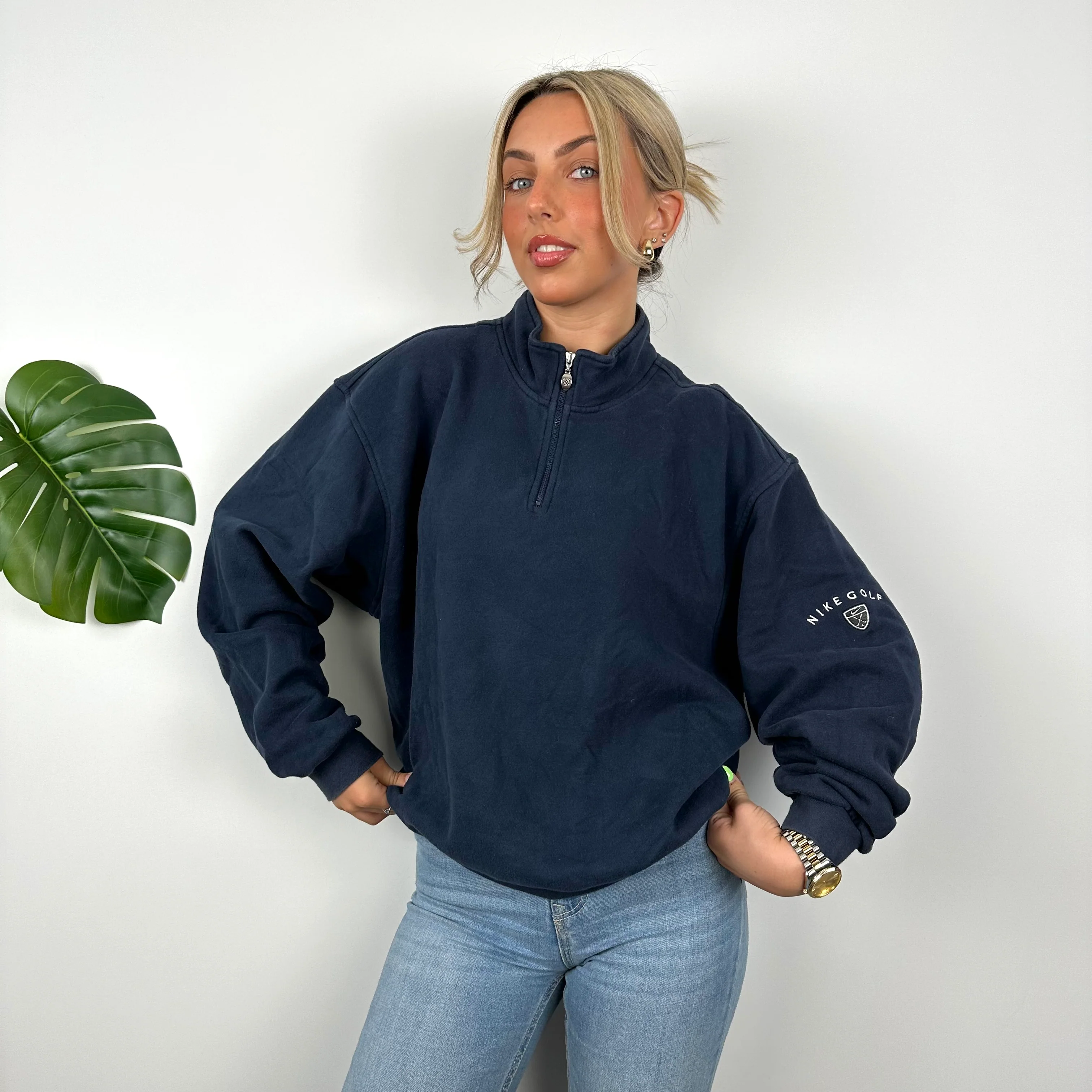 Nike Golf RARE Navy Embroidered Spell Out Quarter Zip Sweatshirt (M) - Image 3