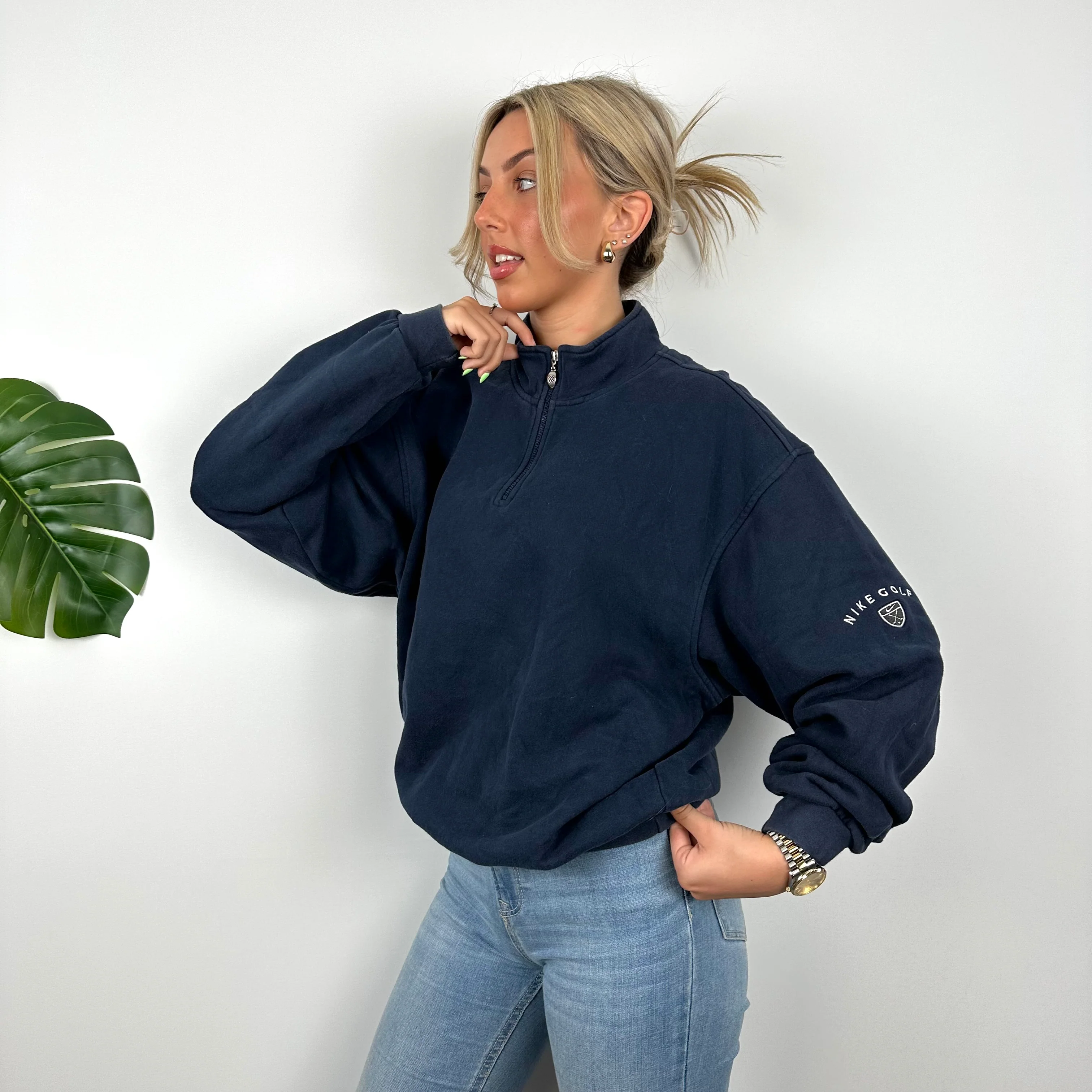 Nike Golf RARE Navy Embroidered Spell Out Quarter Zip Sweatshirt (M) - Image 5