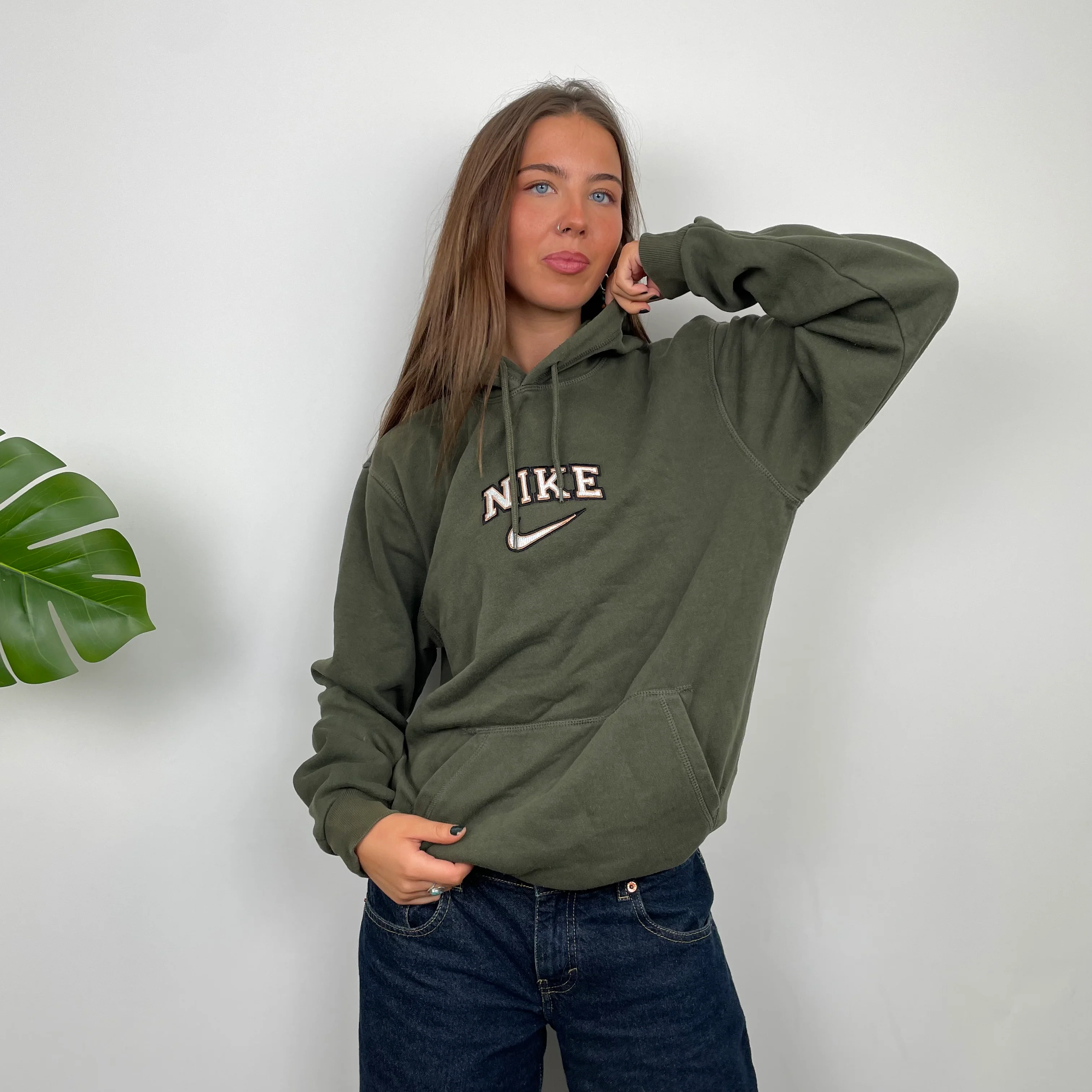 Nike Green Embroidered Spell Out Hoodie (M) - Image 4