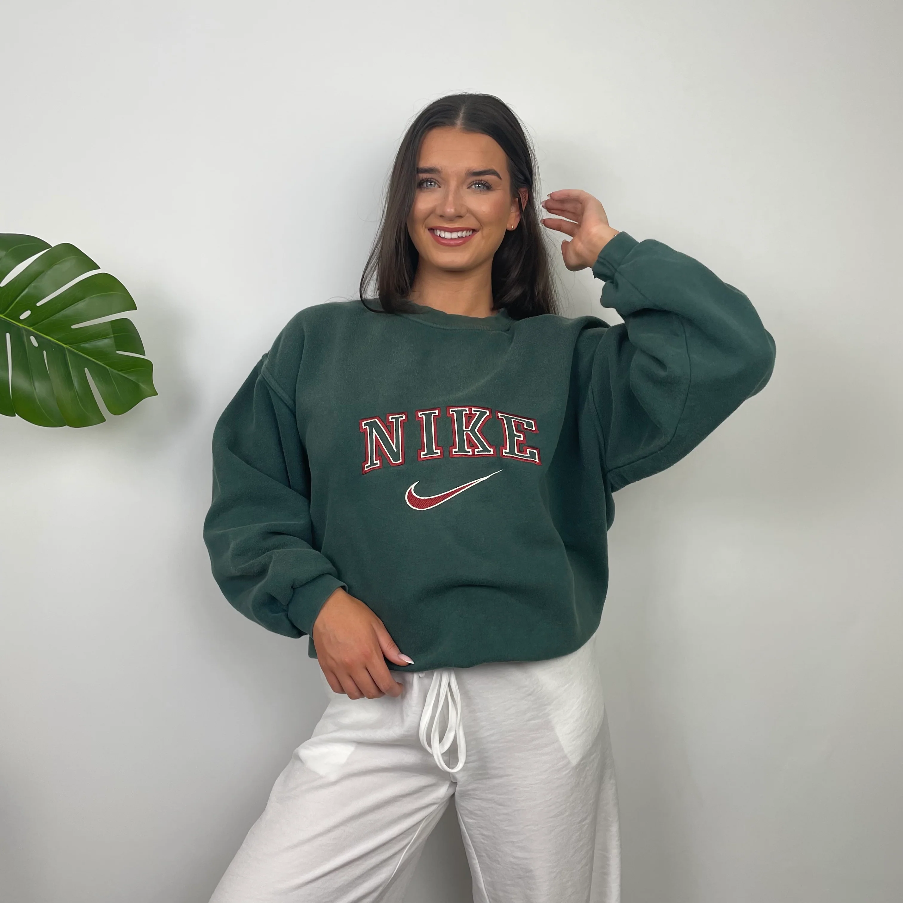 Nike Green Embroidered Spell Out Sweatshirt (XL)