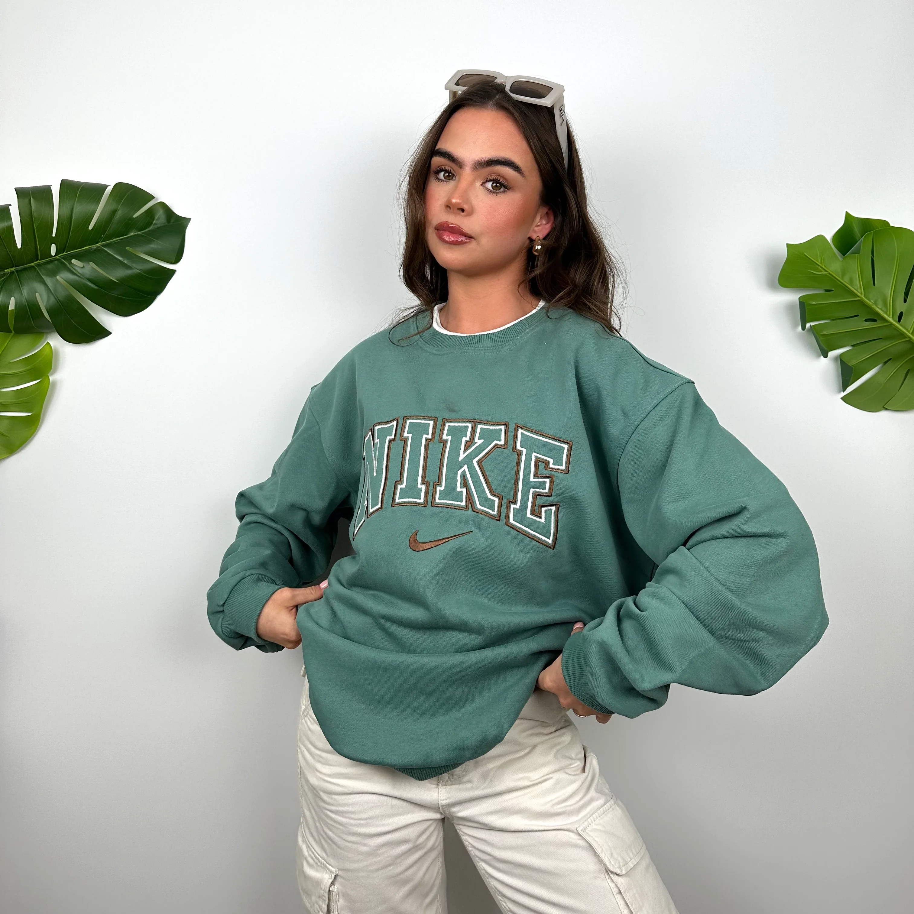 Nike Green Embroidered Spell Out Sweatshirt (L) - Image 2