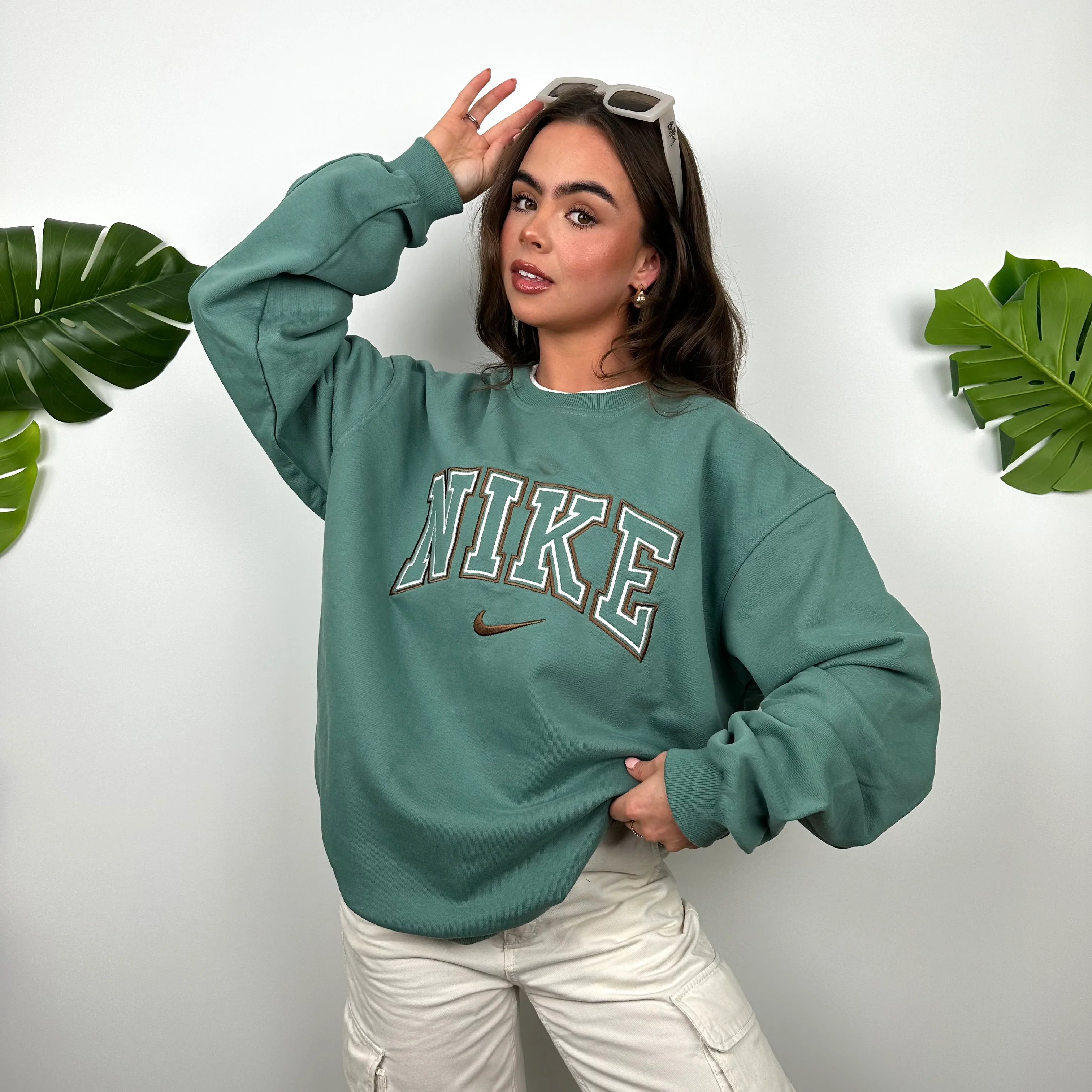 Nike Green Embroidered Spell Out Sweatshirt (L) - Image 4
