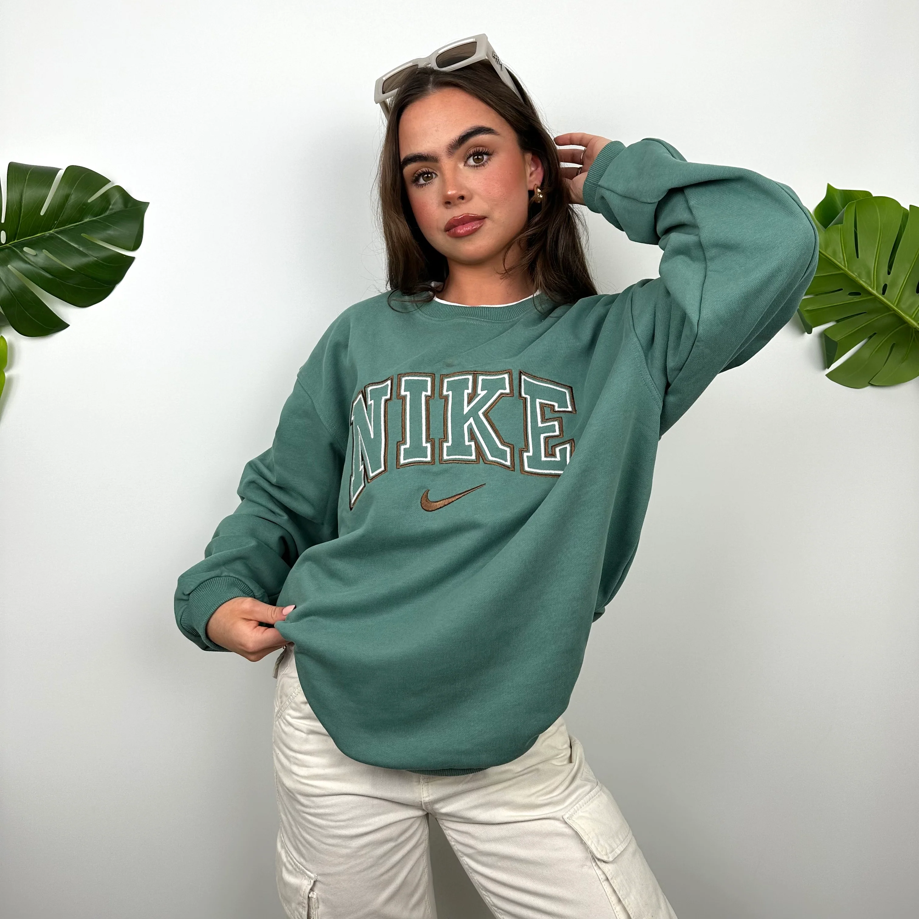 Nike Green Embroidered Spell Out Sweatshirt (L) - Image 5