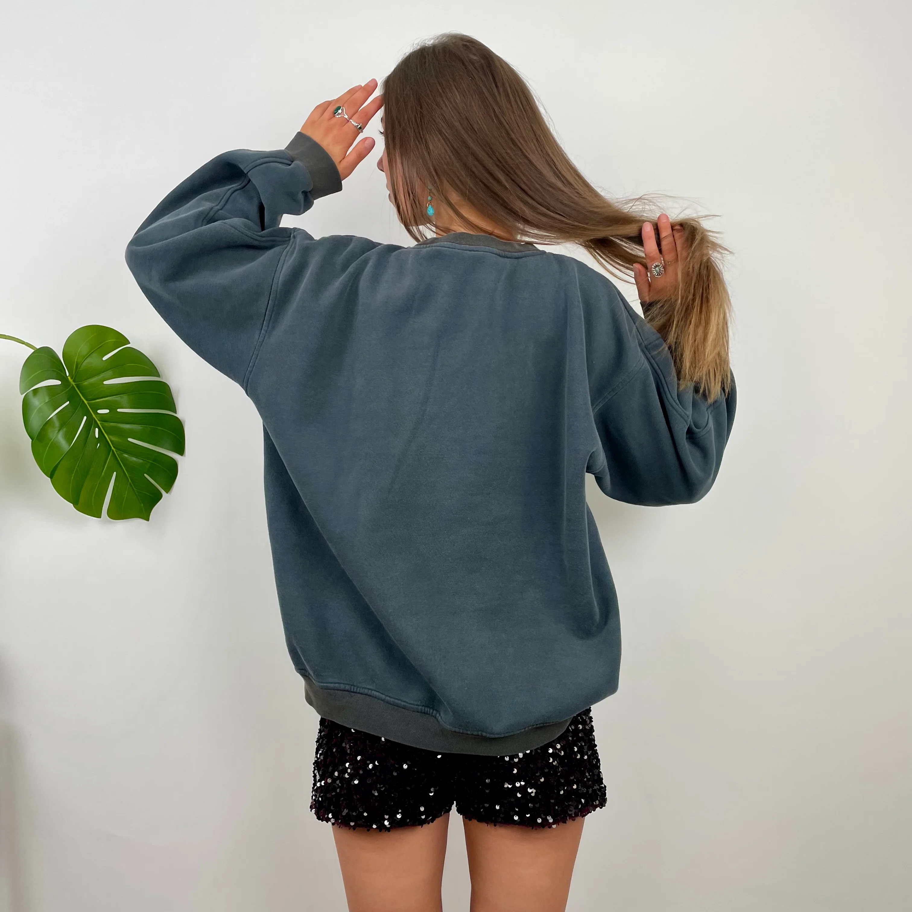 Nike Green Grey Embroidered Spell Out Sweatshirt (M) - Image 6