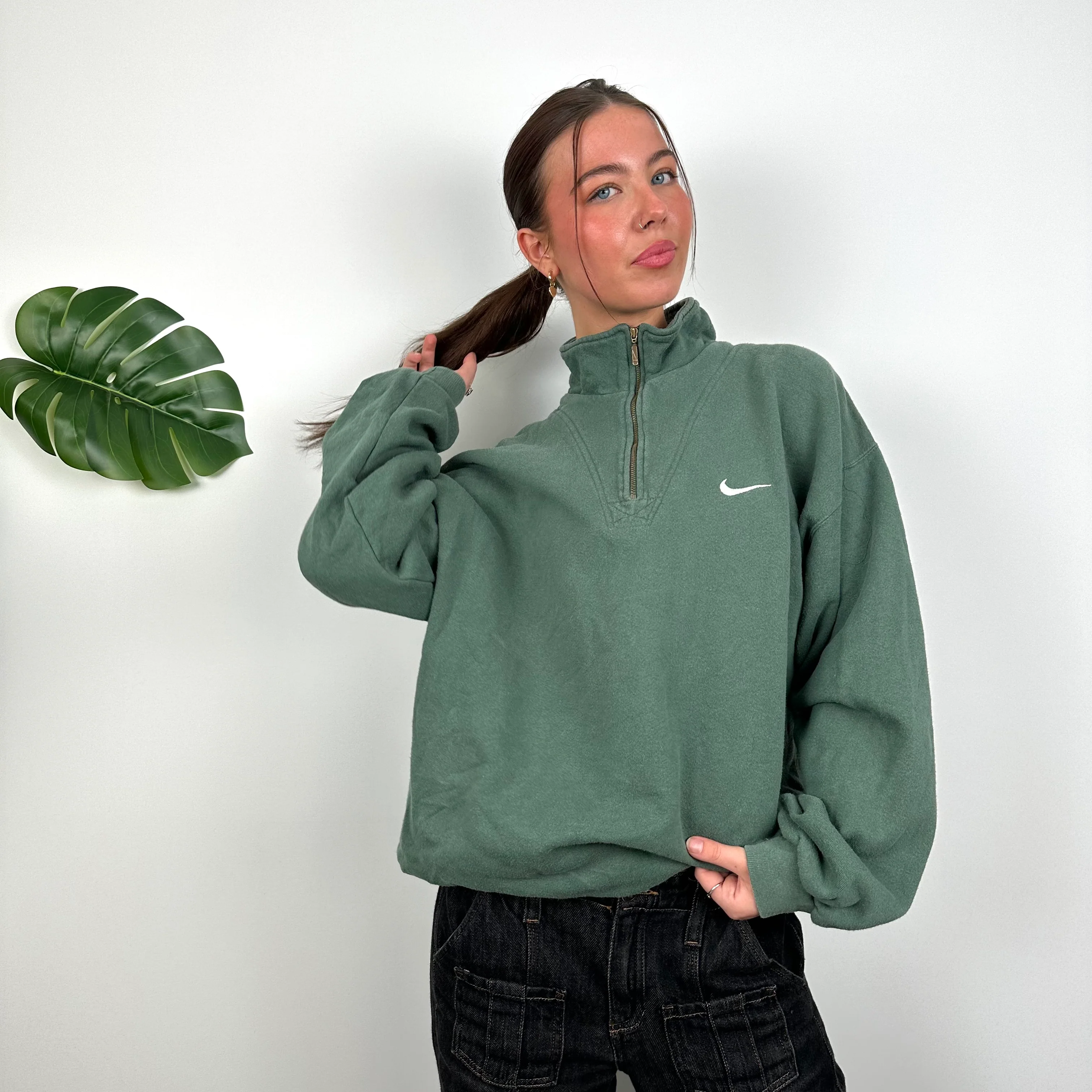 Nike Green Embroidered Swoosh Quarter Zip (M) - Image 2