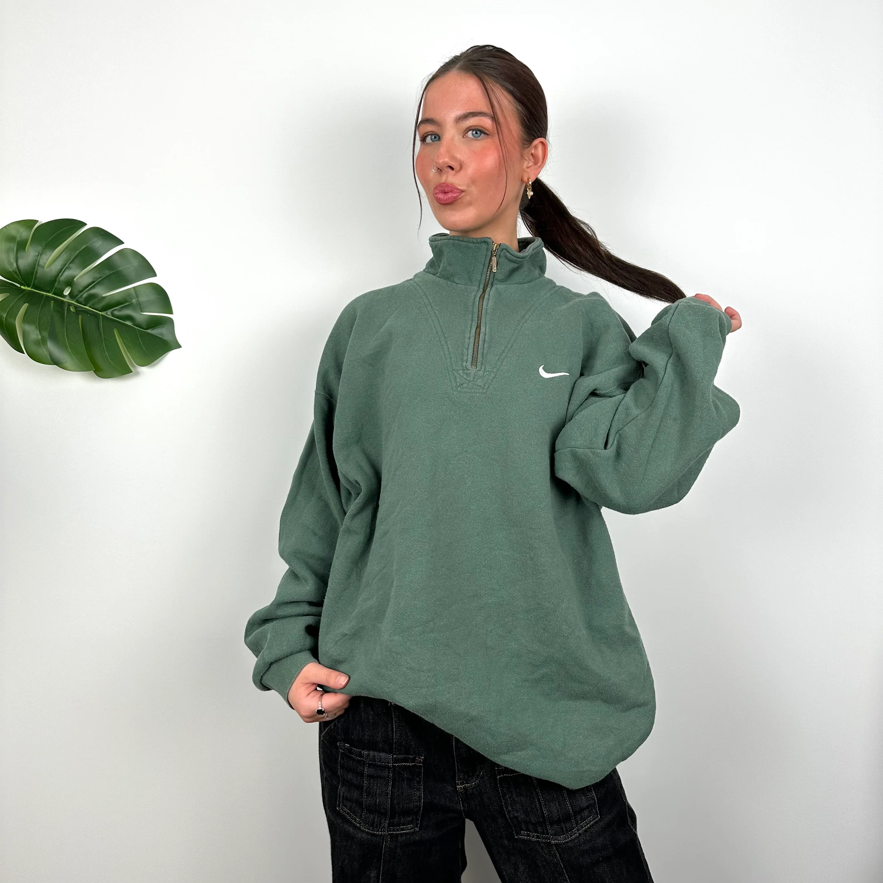 Nike Green Embroidered Swoosh Quarter Zip (M) - Image 8