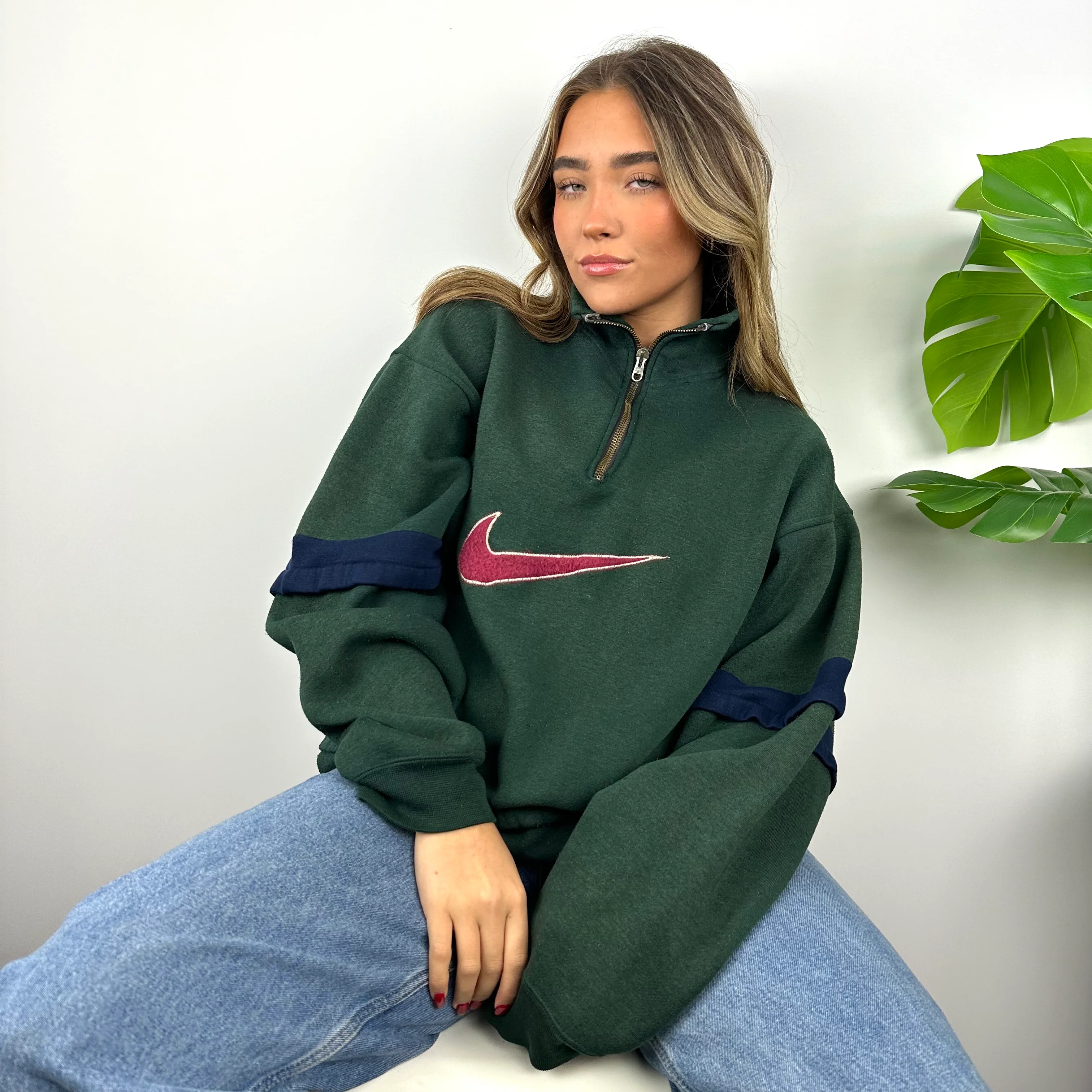 Nike Green Embroidered Swoosh Quarter Zip (L) - Image 5