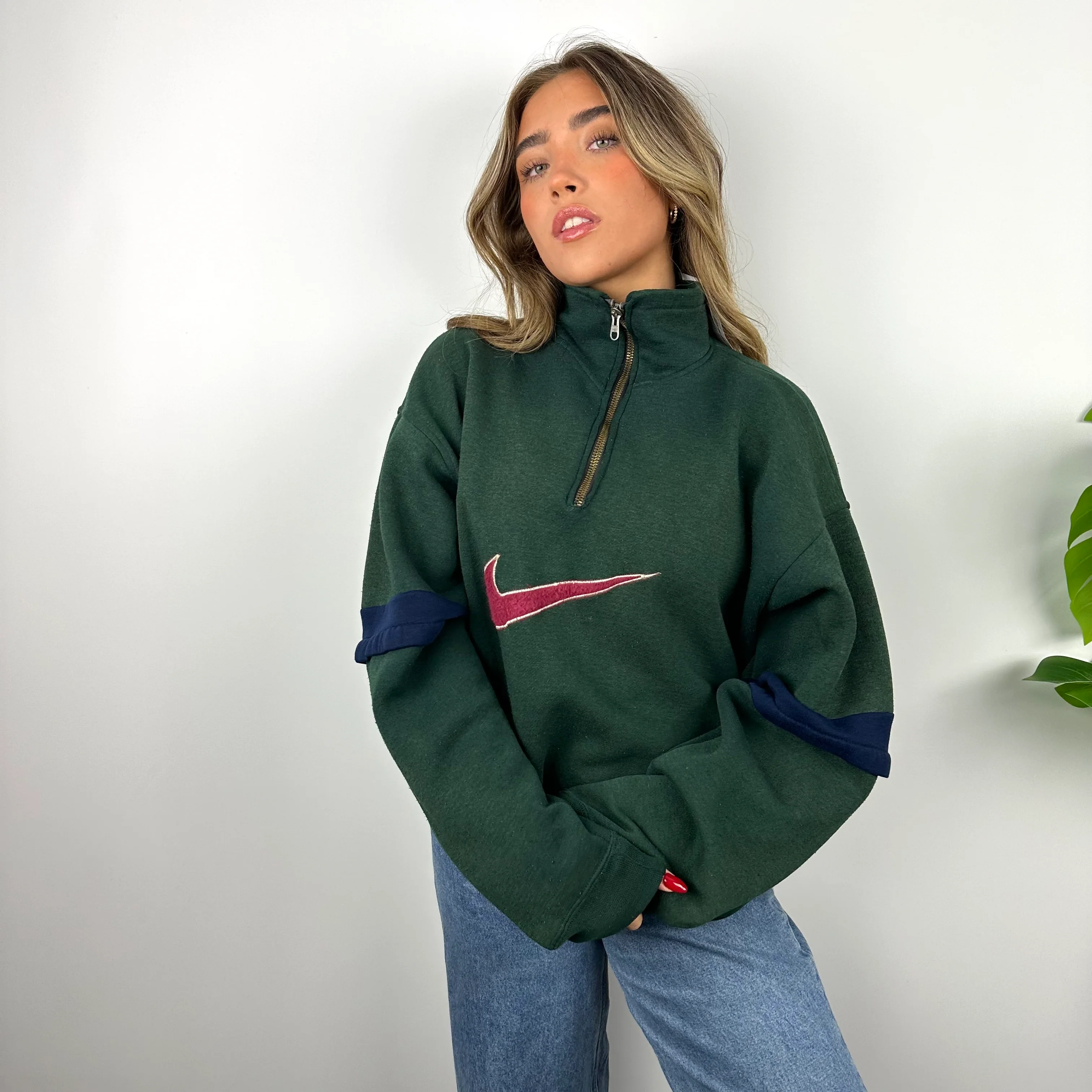 Nike Green Embroidered Swoosh Quarter Zip (L) - Image 8