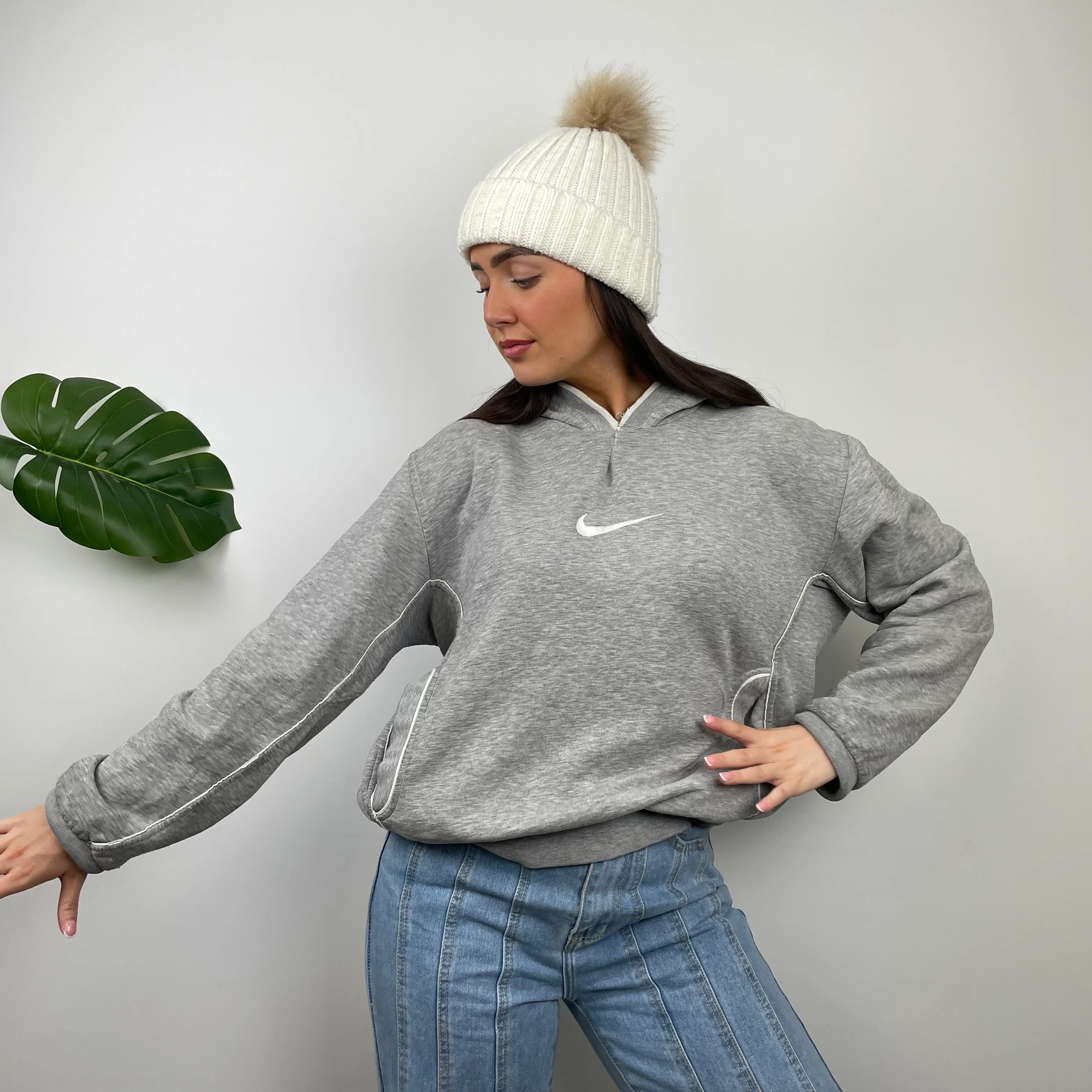 Nike Grey Embroidered Centre Swoosh Hoodie (S) - Image 2