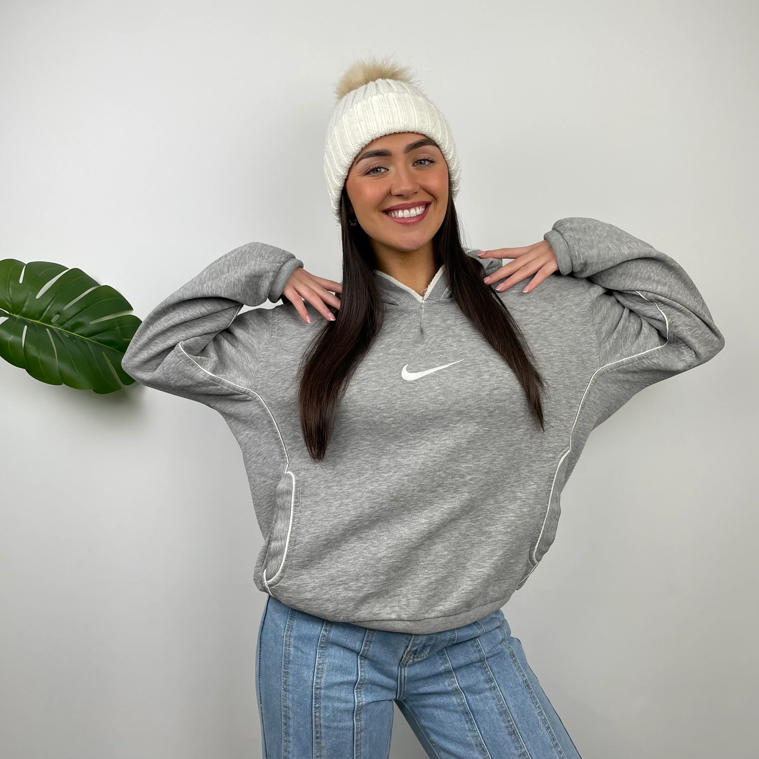 Nike Grey Embroidered Centre Swoosh Hoodie (S) - Image 5