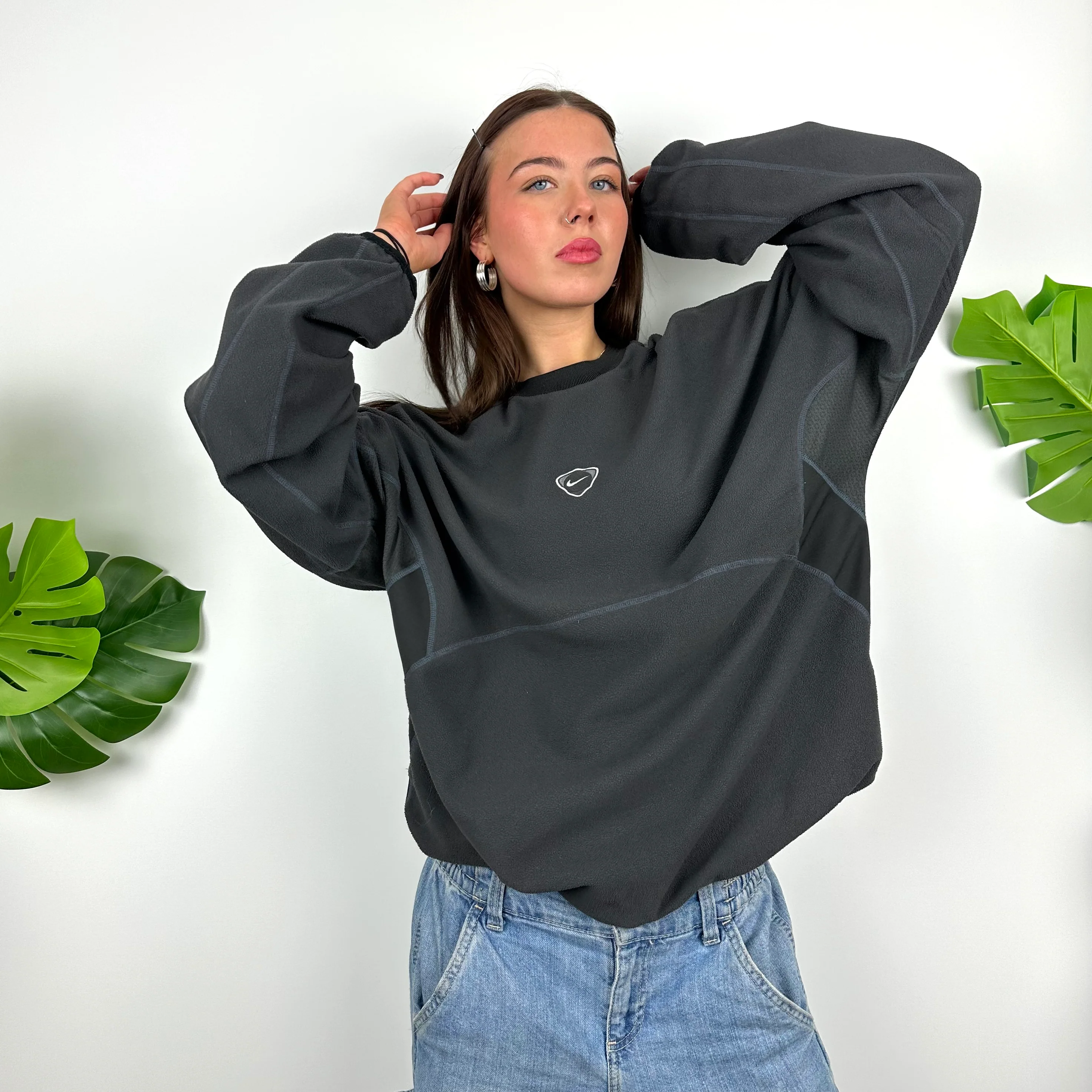 Nike Grey Embroidered Centre Swoosh Teddy Bear Fleece Sweatshirt (L) - Image 2