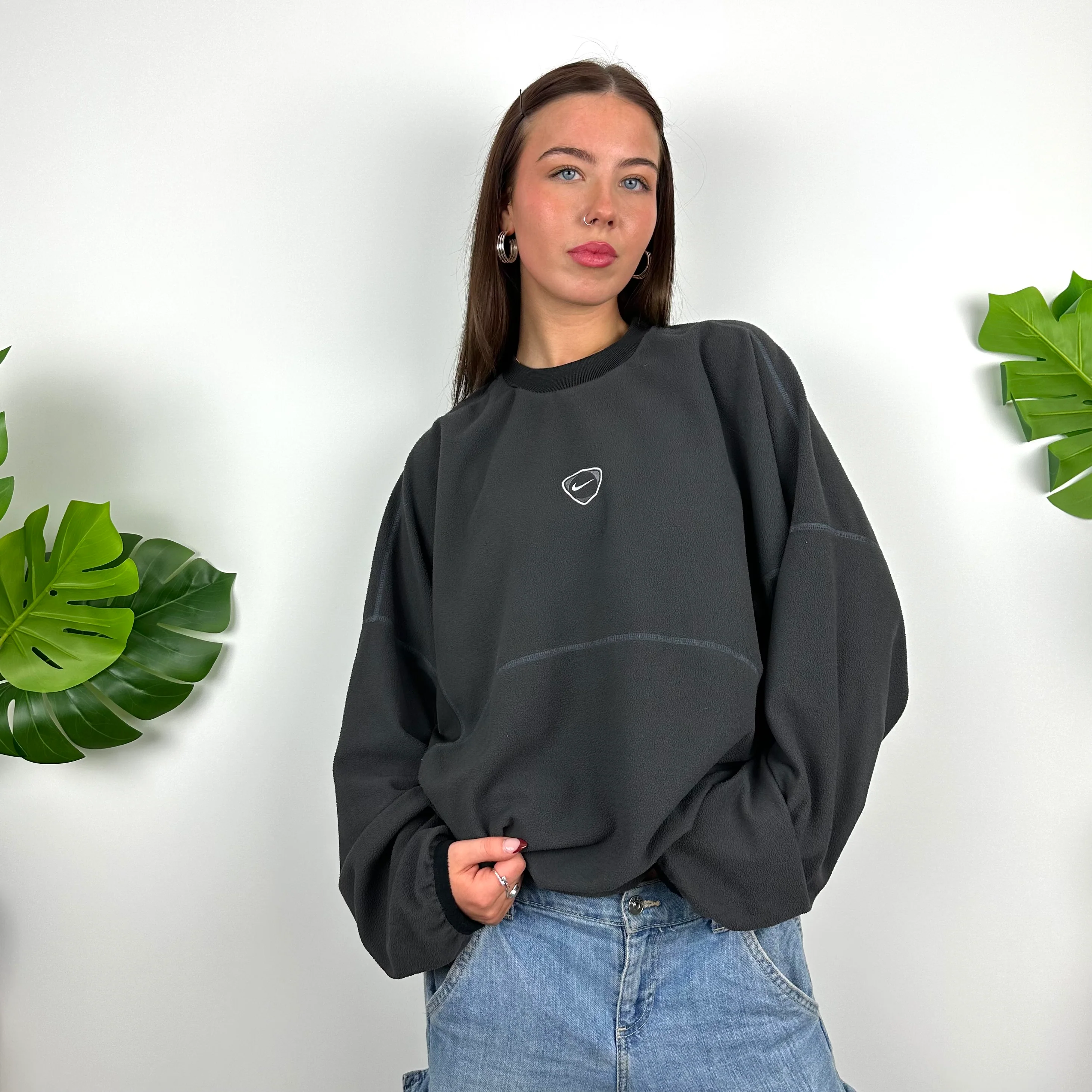 Nike Grey Embroidered Centre Swoosh Teddy Bear Fleece Sweatshirt (L) - Image 3