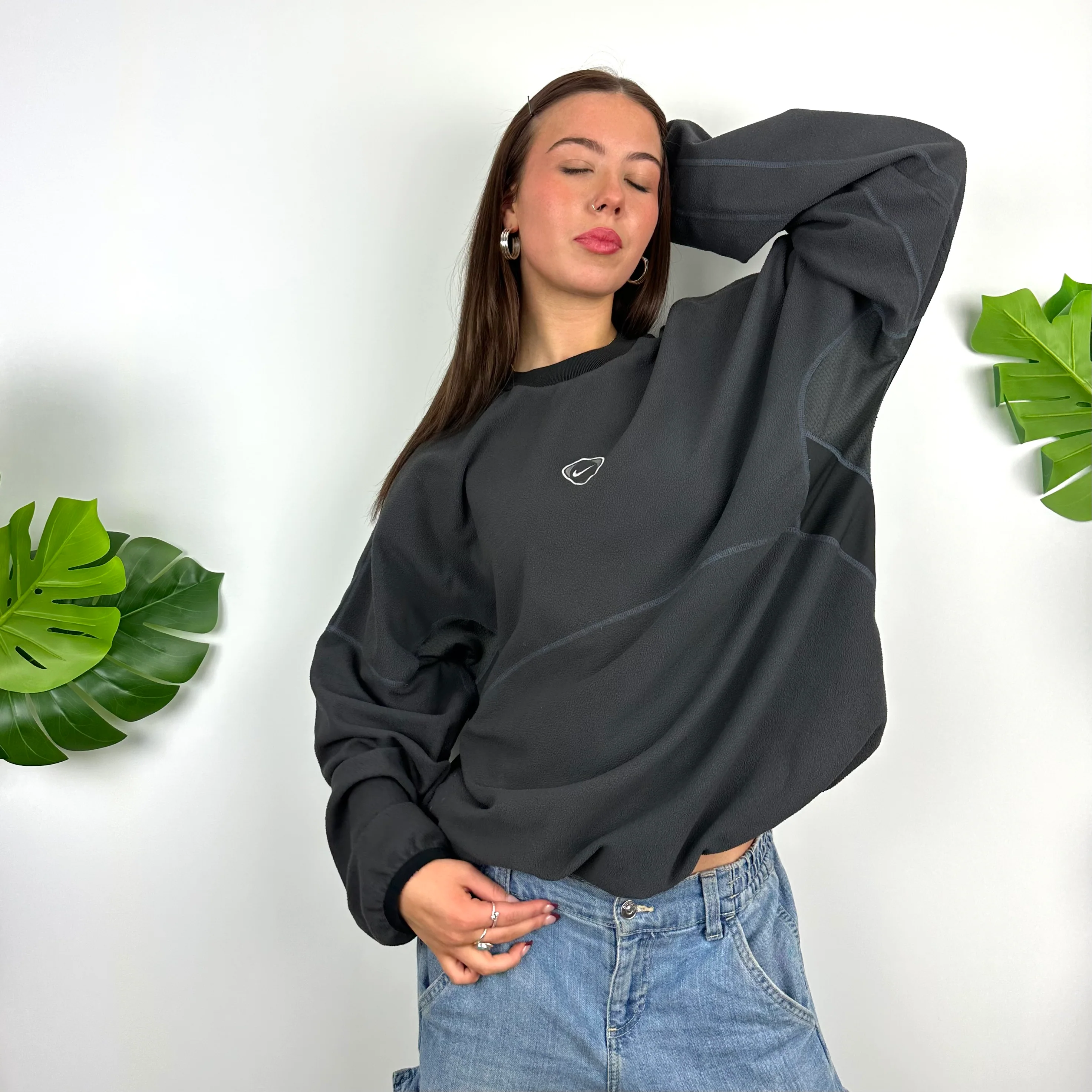 Nike Grey Embroidered Centre Swoosh Teddy Bear Fleece Sweatshirt (L) - Image 5