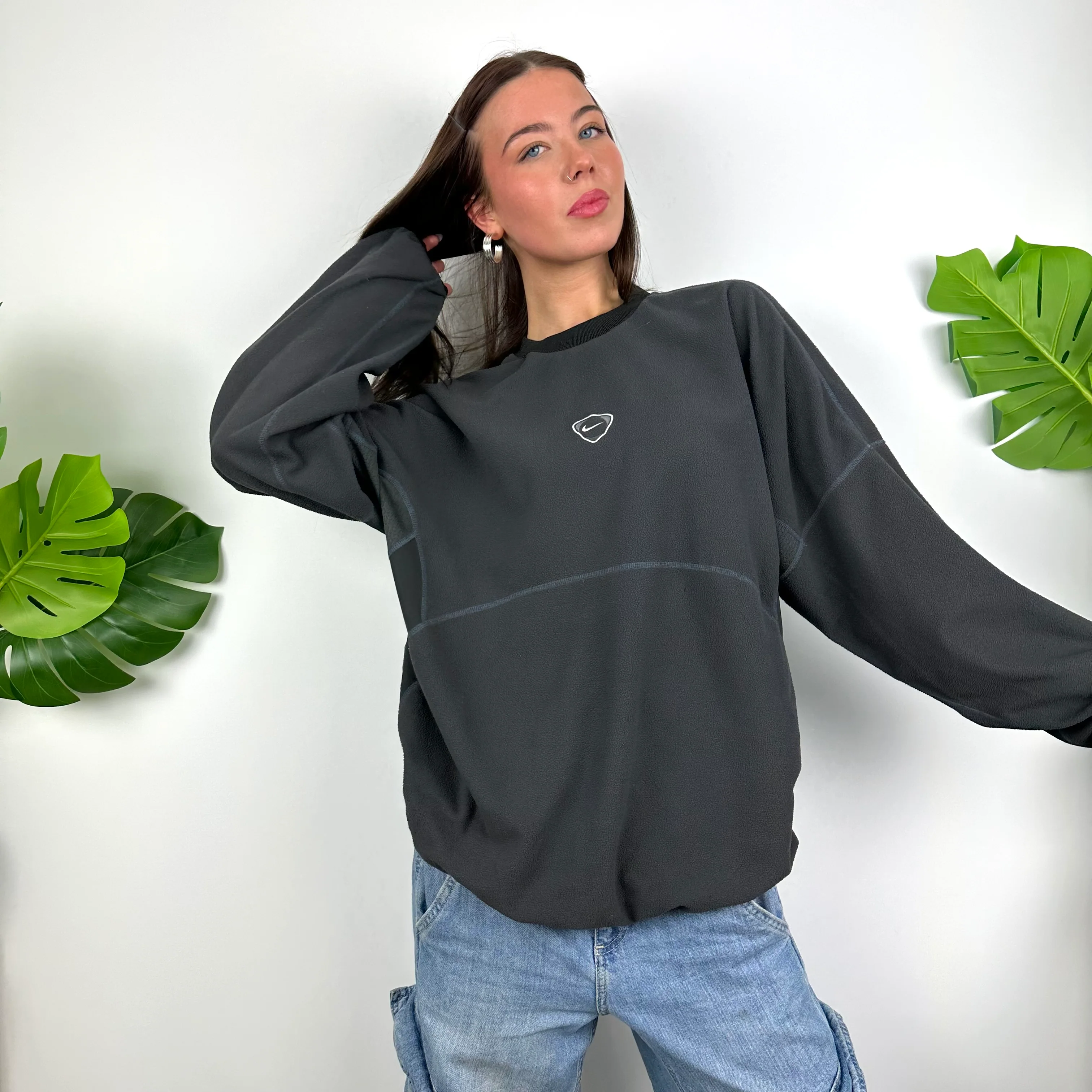 Nike Grey Embroidered Centre Swoosh Teddy Bear Fleece Sweatshirt (L) - Image 7