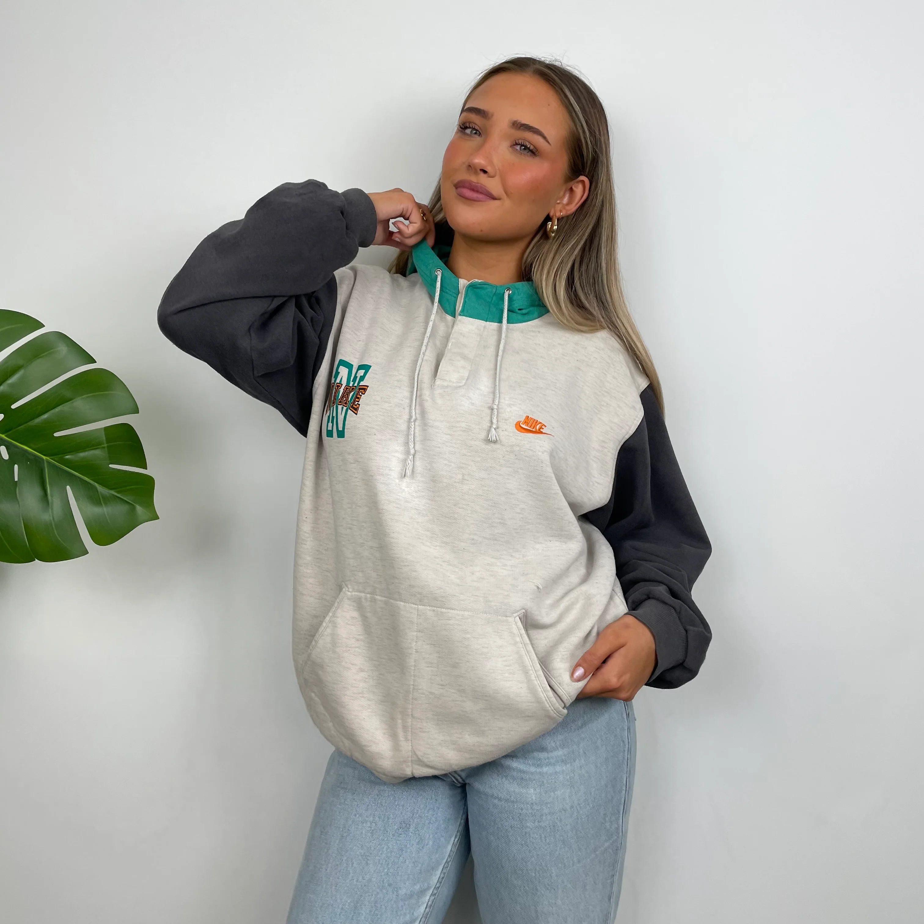 Nike Grey Embroidered Nike Hoodie (L) - Image 2