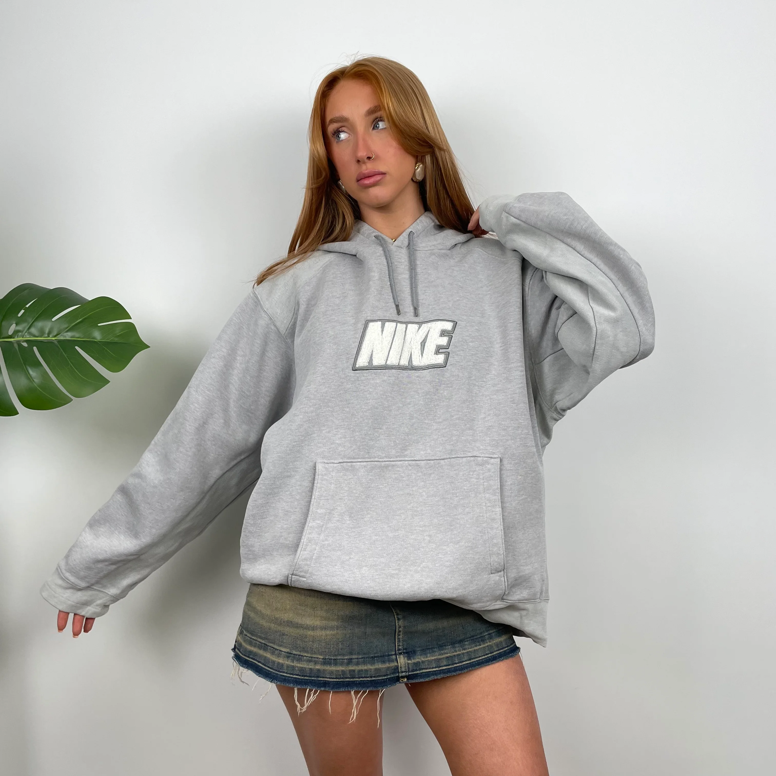 Nike Grey Embroidered Spell Out Hoodie (L) - Image 4