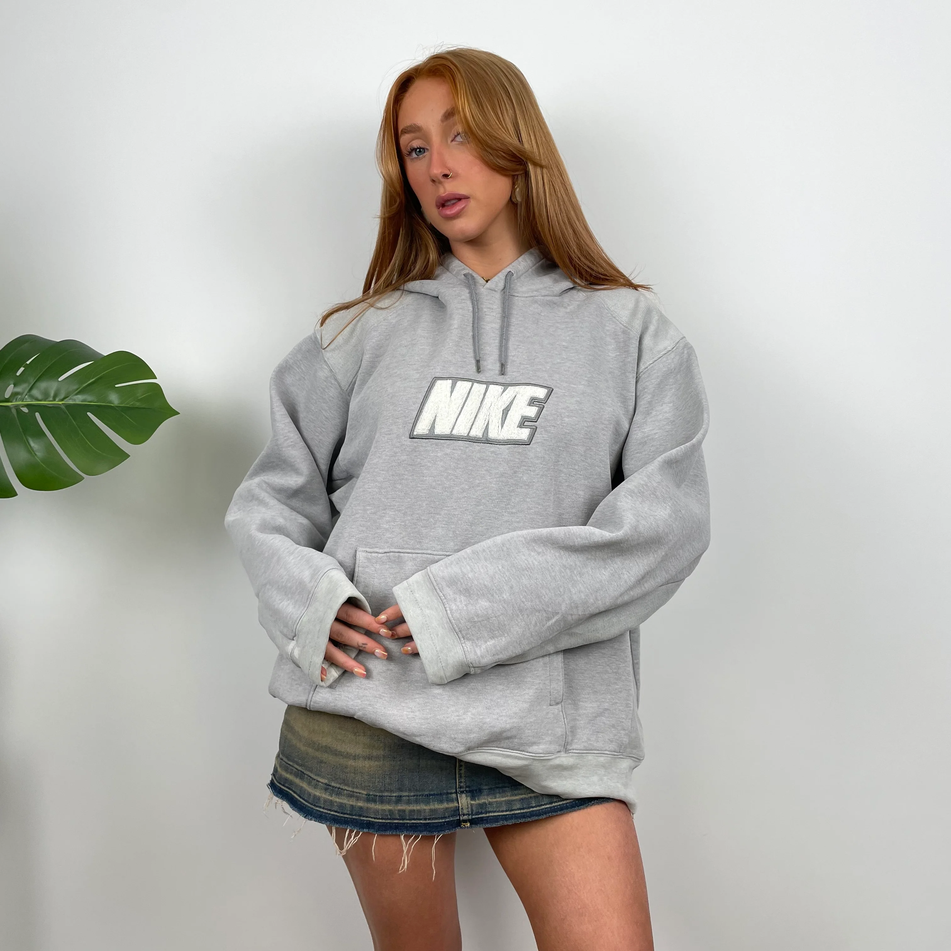 Nike Grey Embroidered Spell Out Hoodie (L) - Image 5