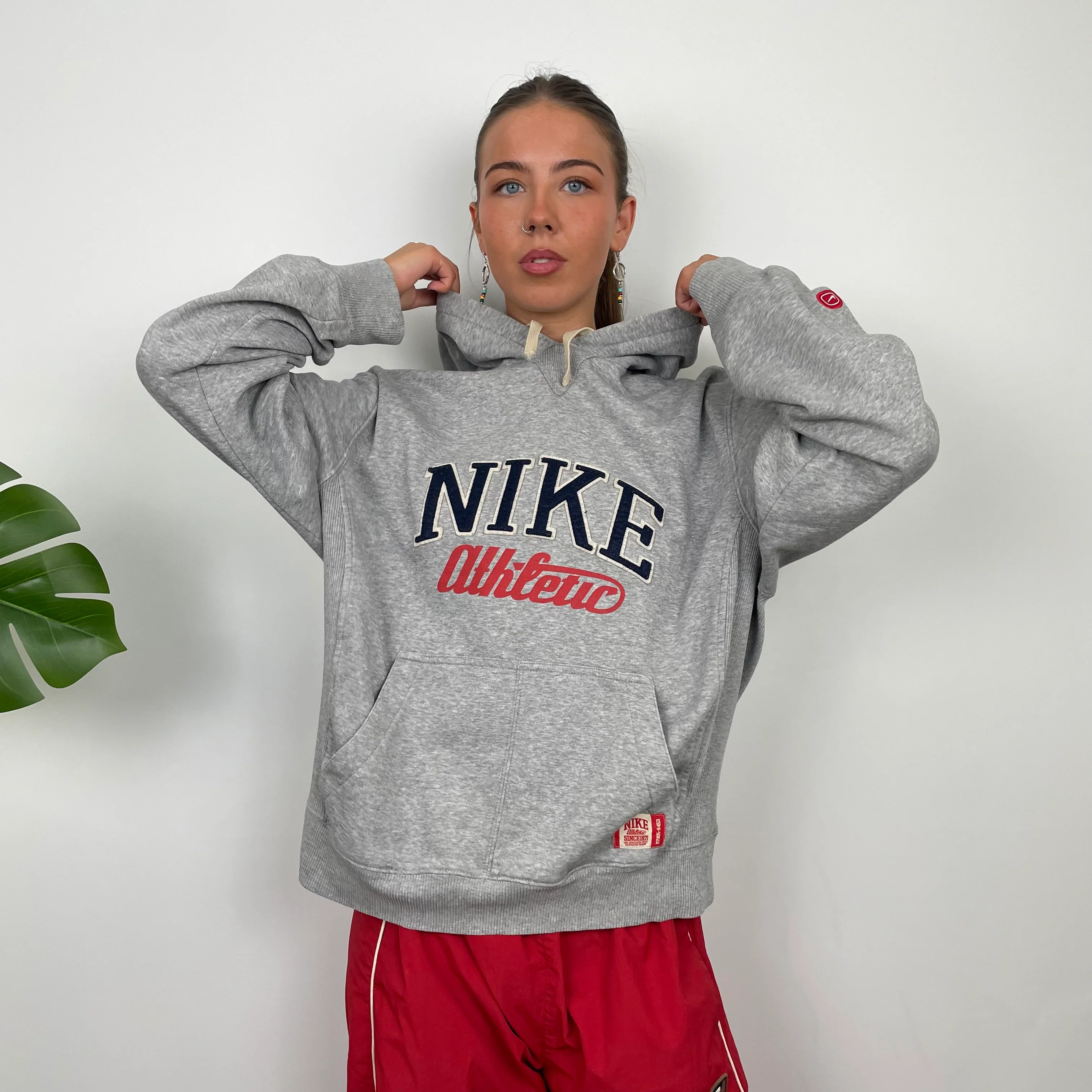 Nike Grey Embroidered Spell Out Hoodie (L) - Image 2