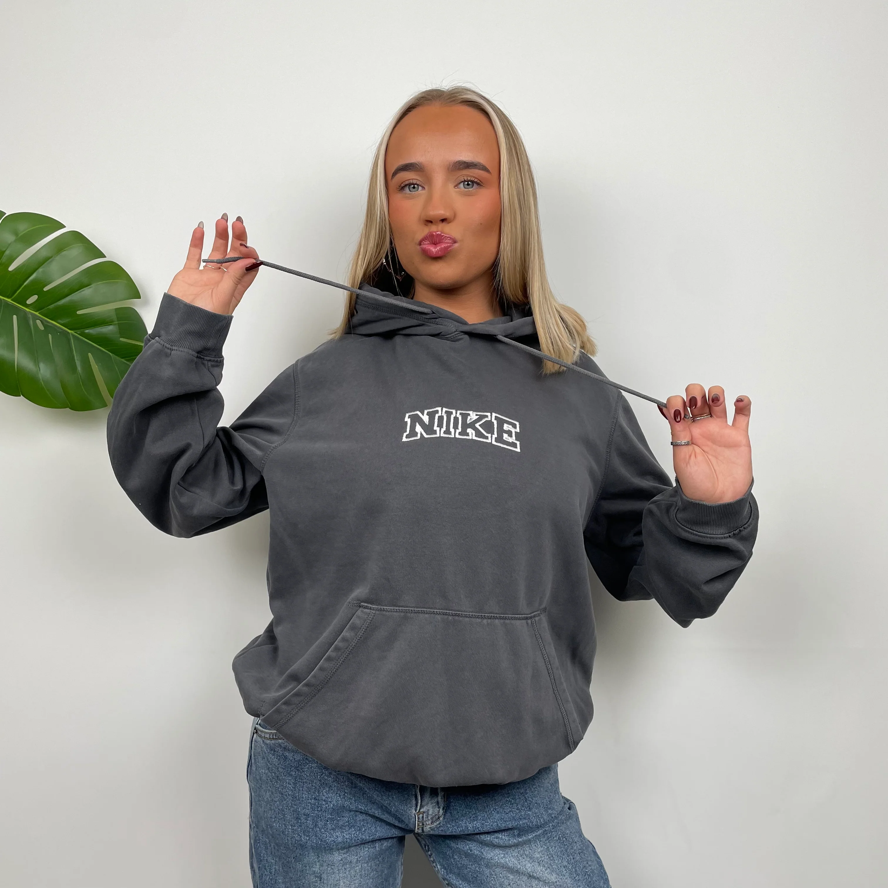 Nike Grey Embroidered Spell Out Hoodie (L) - Image 7