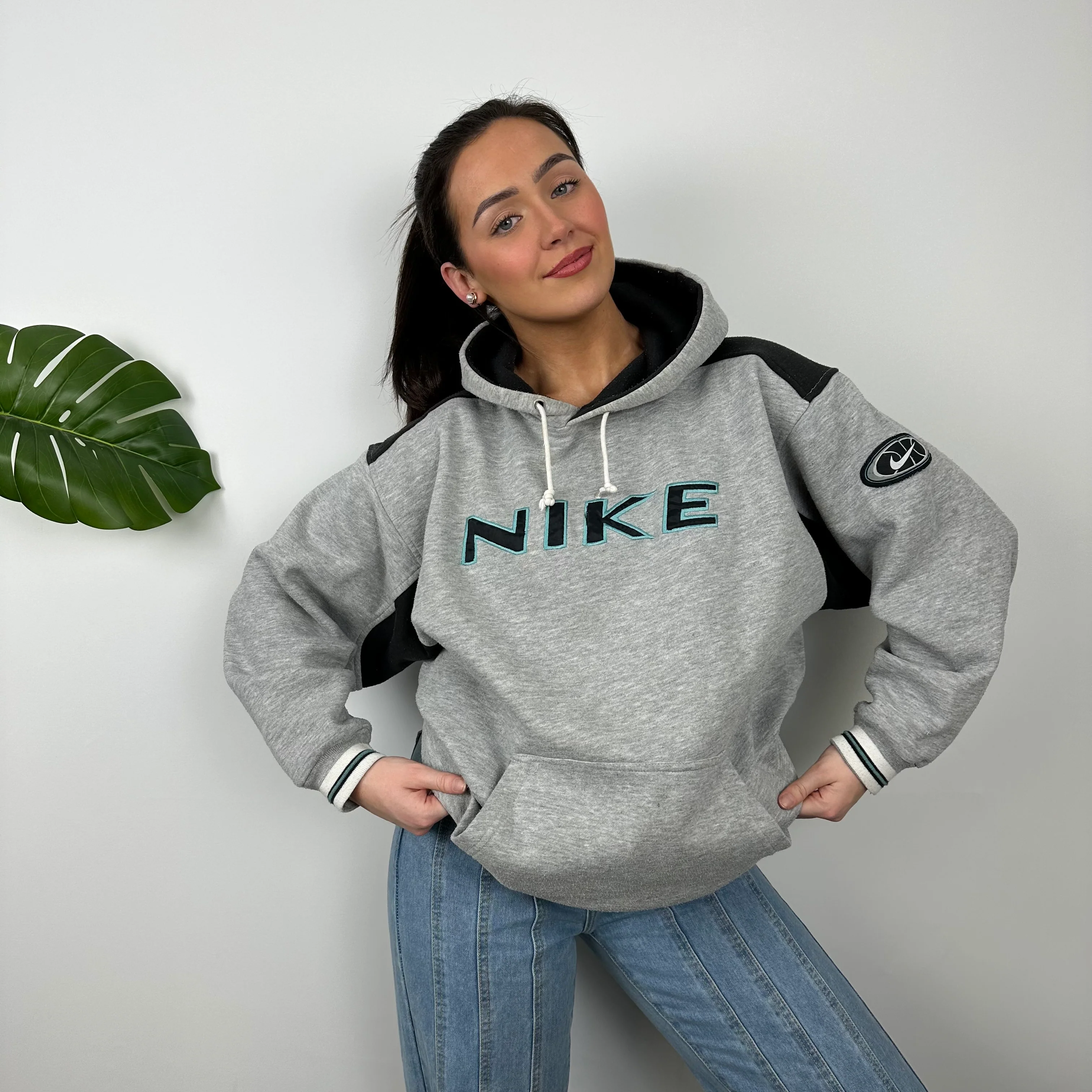 Nike Grey Embroidered Spell Out Hoodie (L) - Image 2