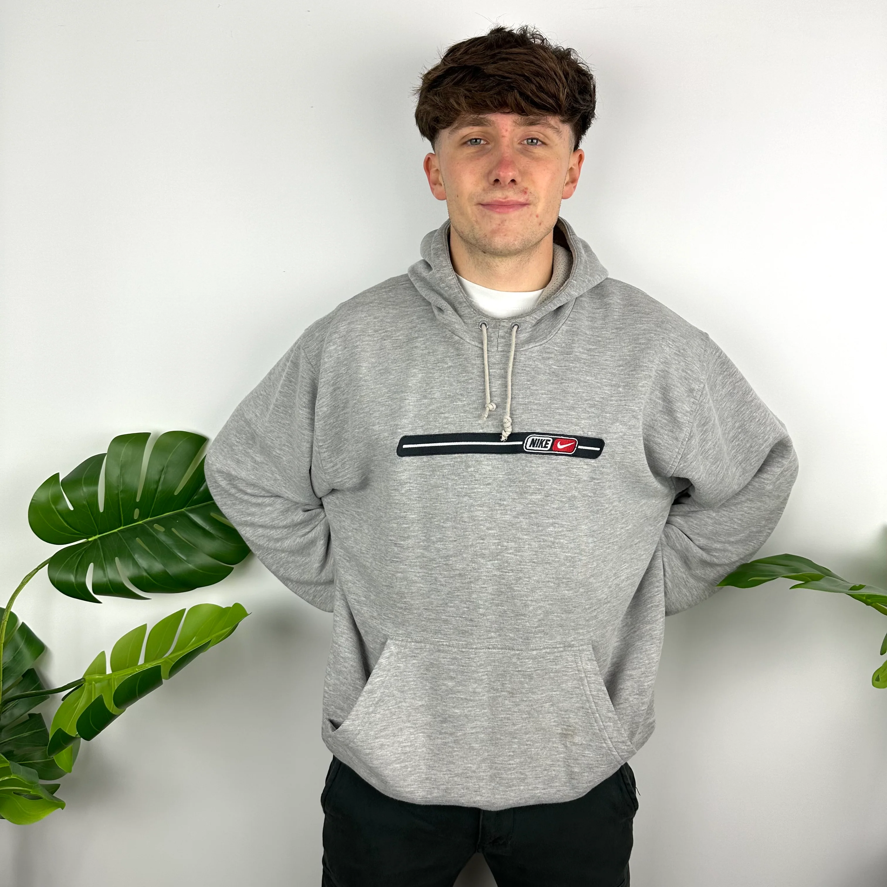 Nike Grey Embroidered Spell Out Hoodie (L) - Image 5