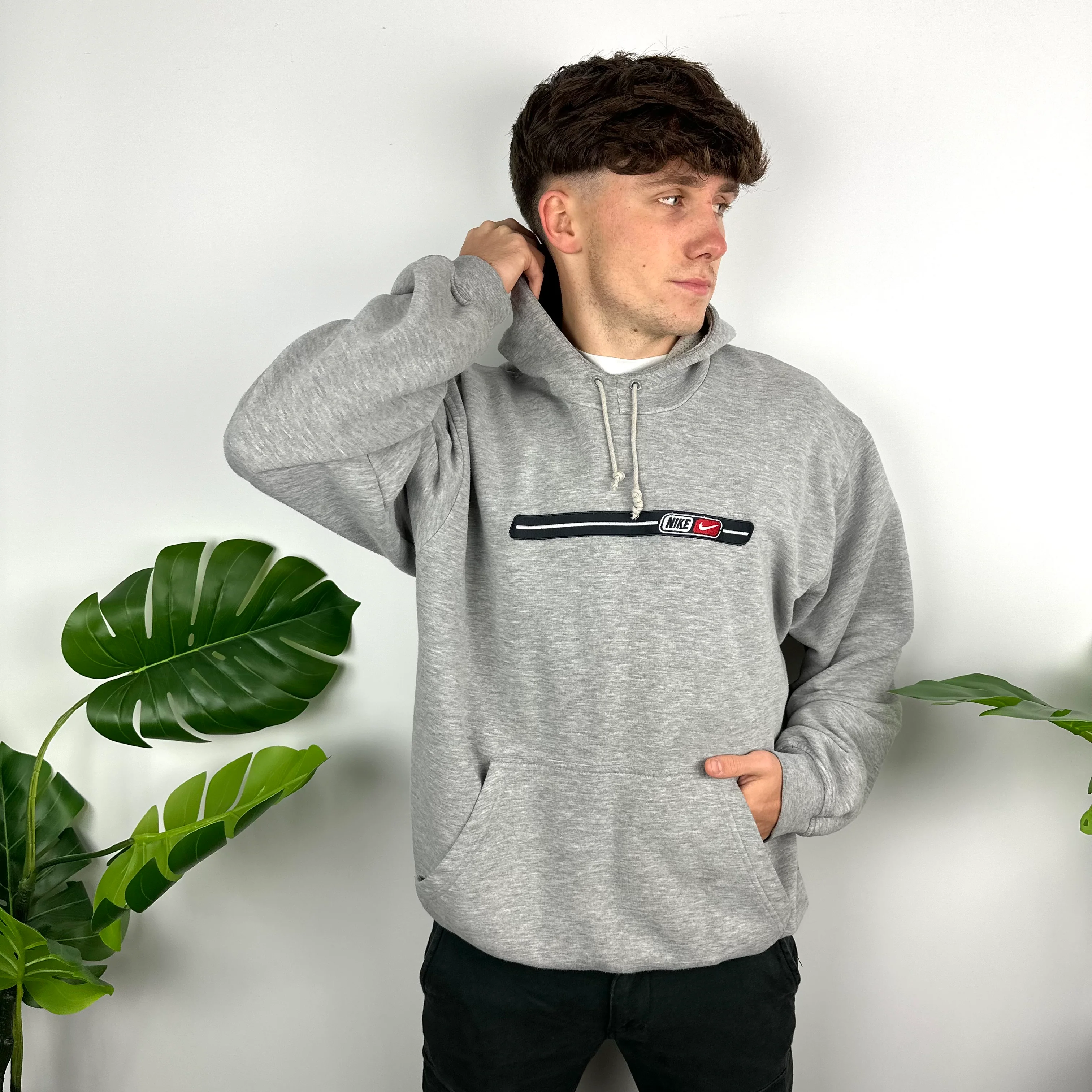 Nike Grey Embroidered Spell Out Hoodie (L) - Image 8