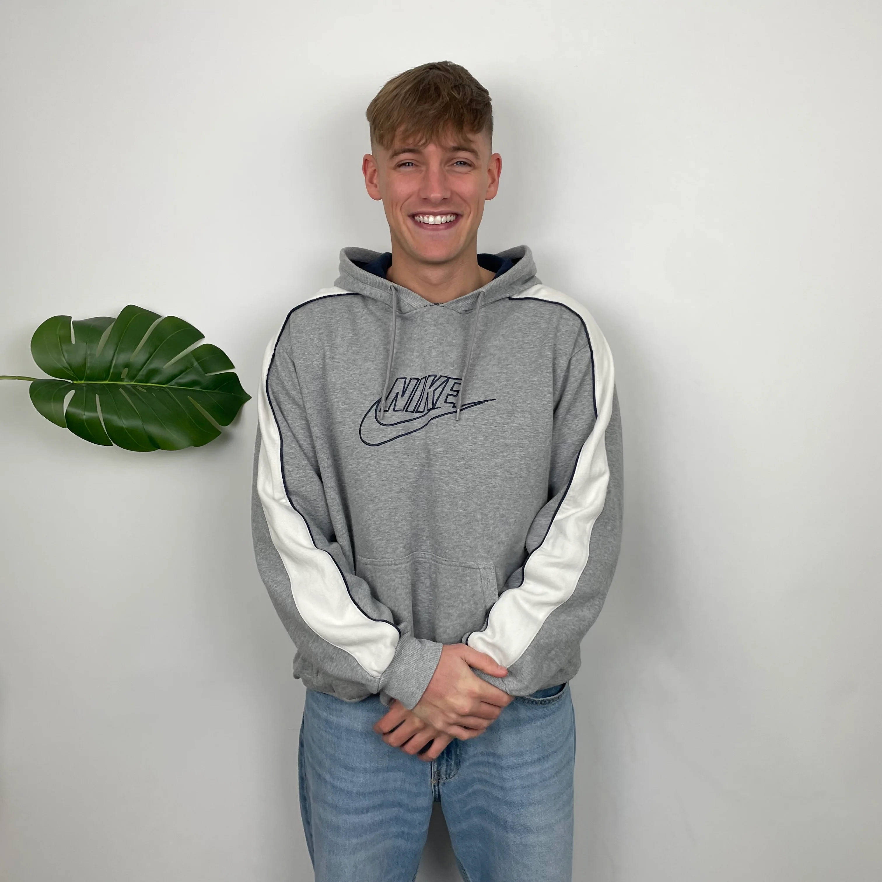 Nike Grey Embroidered Spell Out Hoodie (L) - Image 2