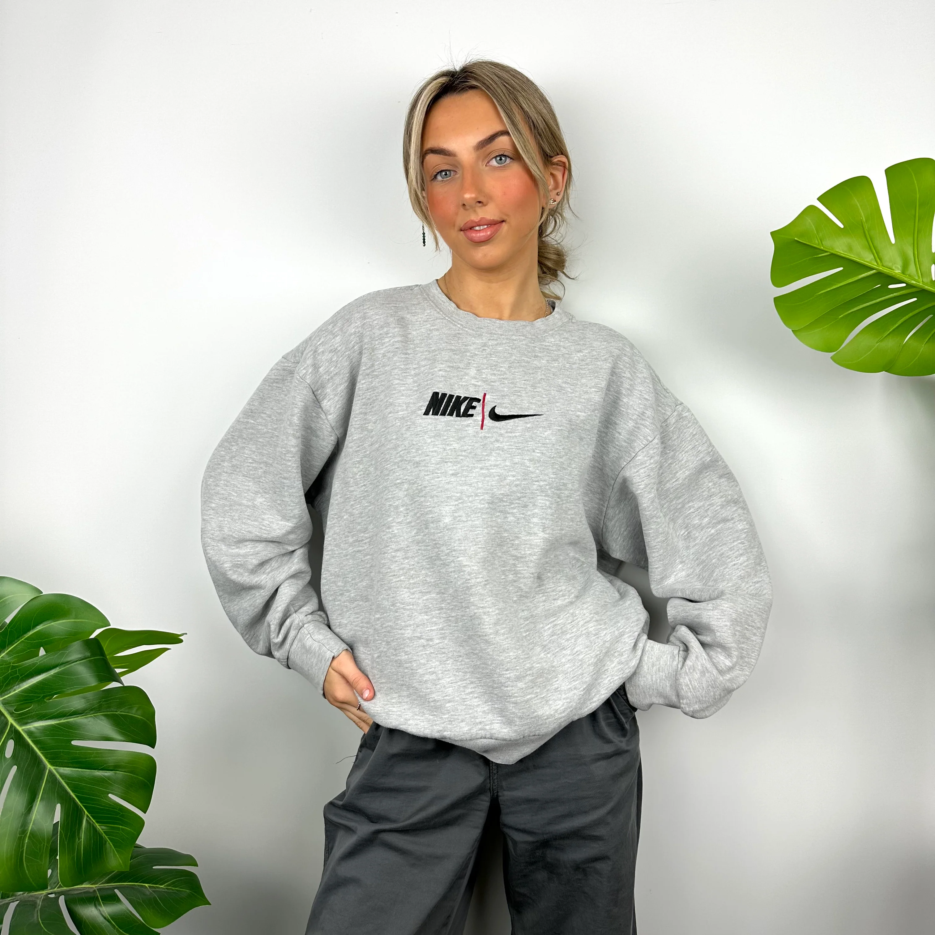 Nike Grey Embroidered Spell Out Sweatshirt (M)