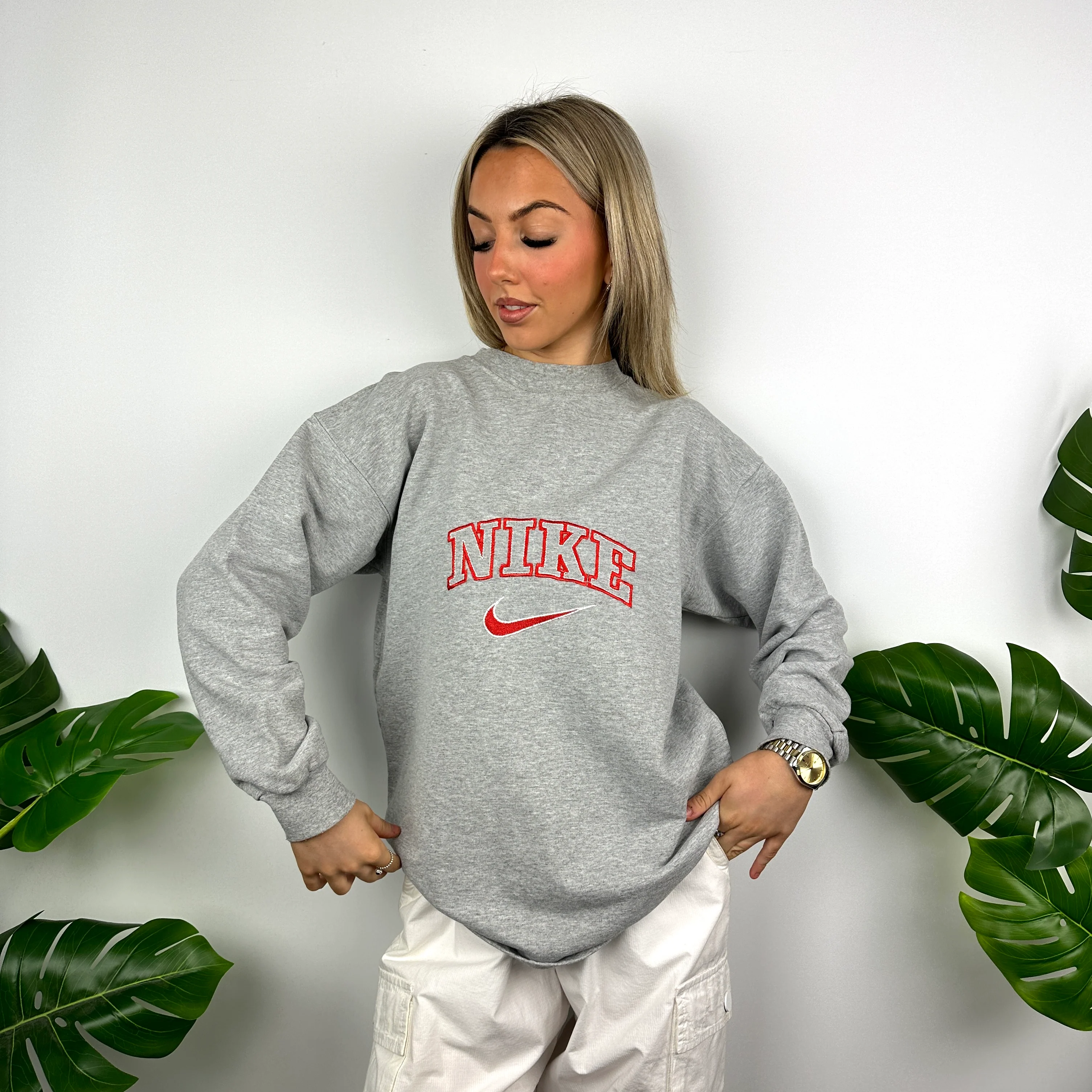 Nike Grey Embroidered Spell Out Sweatshirt (M) - Image 6