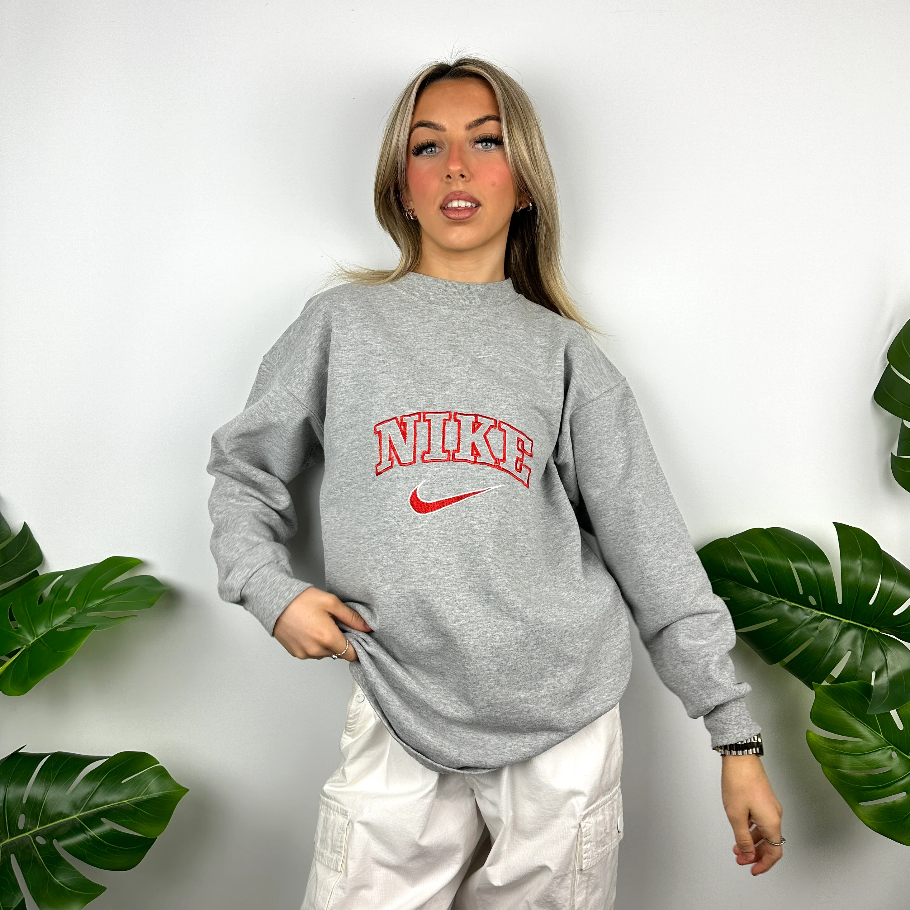 Nike Grey Embroidered Spell Out Sweatshirt (M) - Image 7
