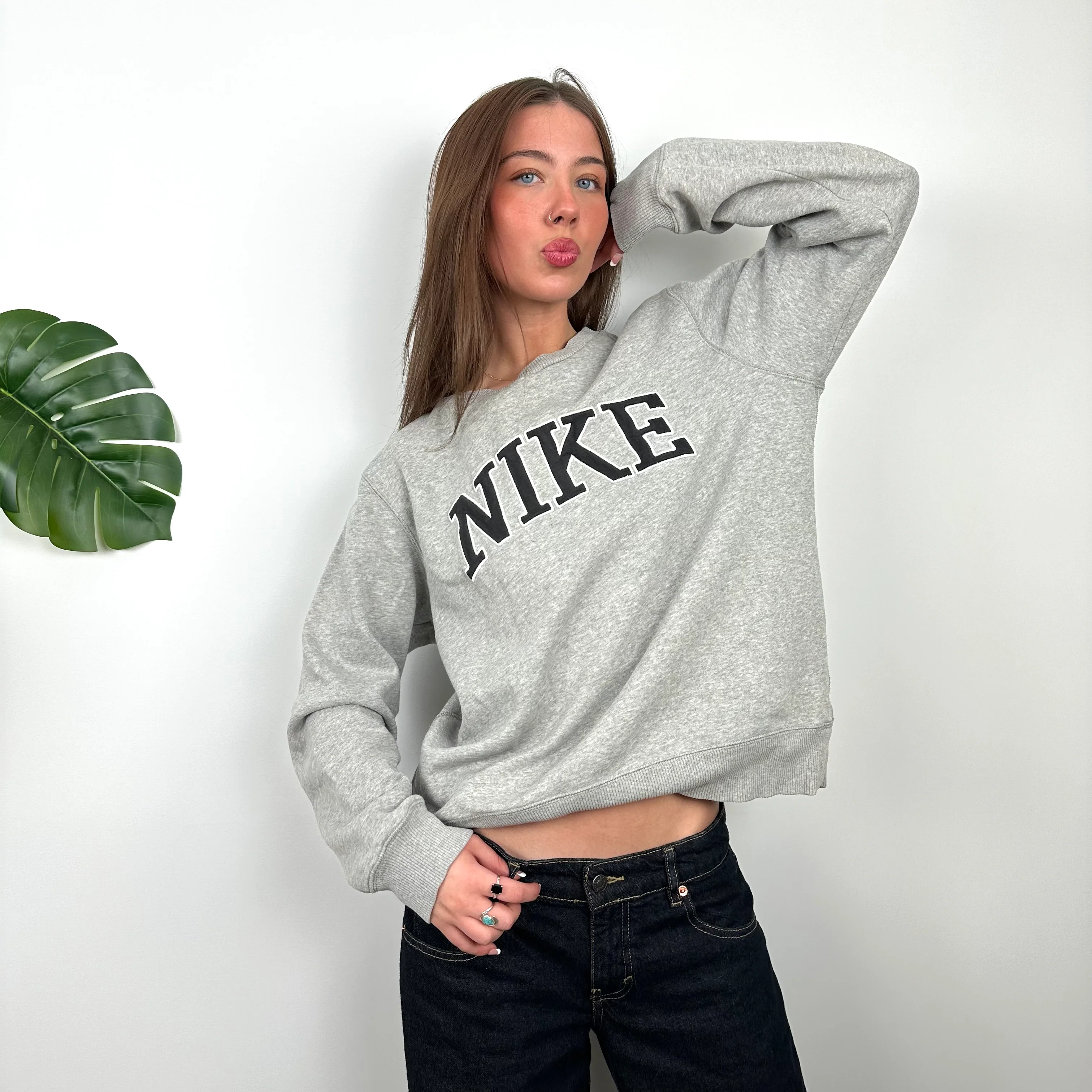Nike Grey Embroidered Spell Out Sweatshirt (M) - Image 4