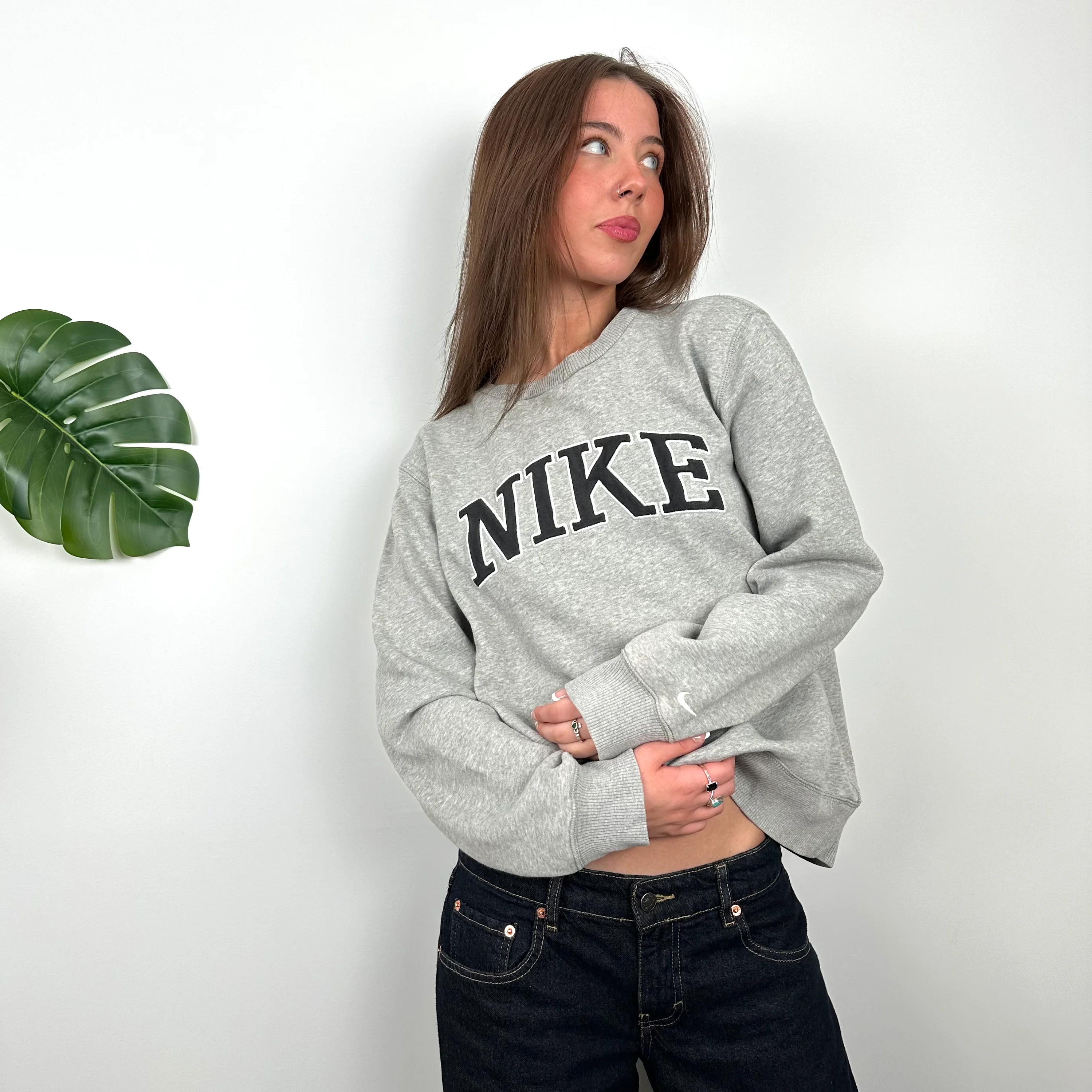 Nike Grey Embroidered Spell Out Sweatshirt (M) - Image 5