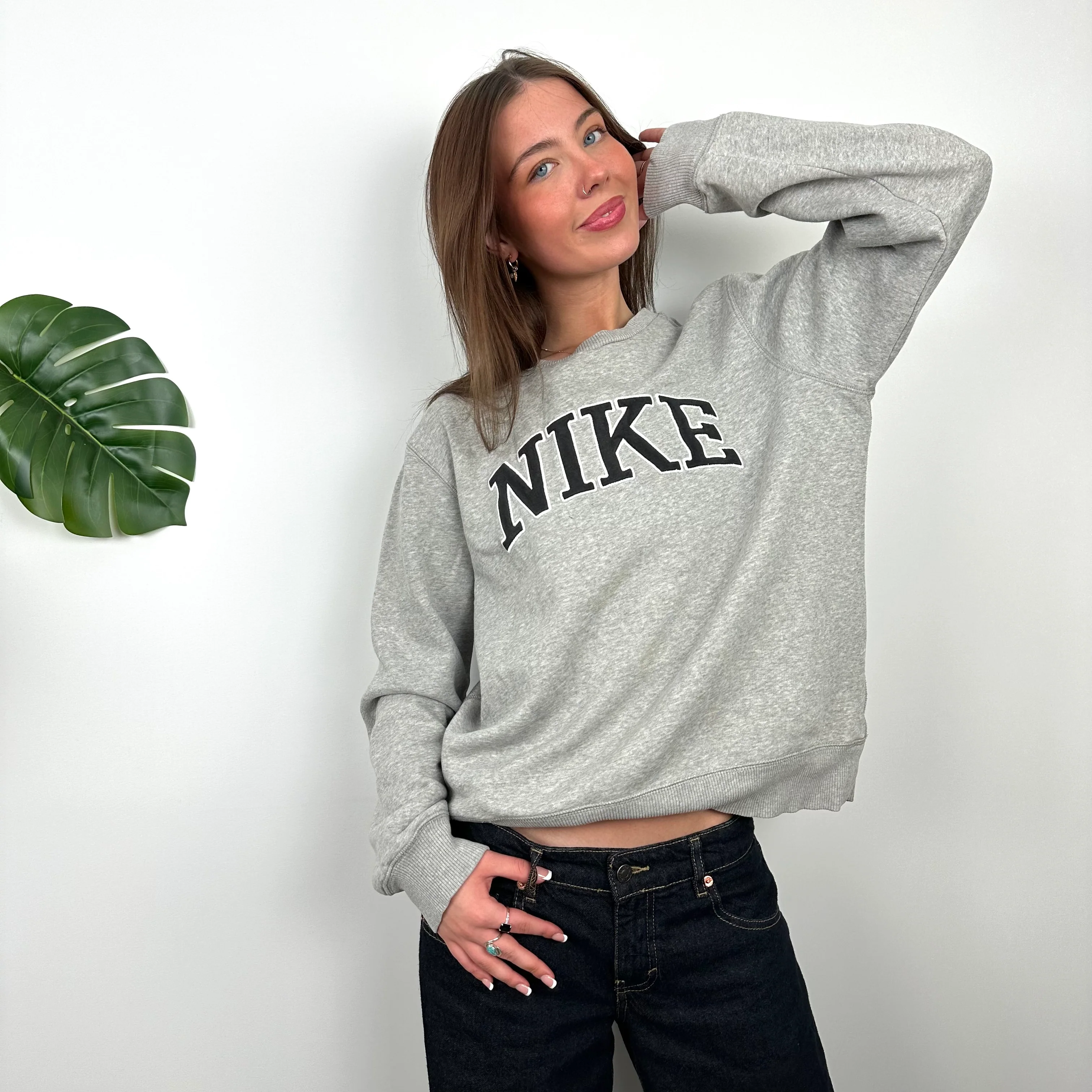 Nike Grey Embroidered Spell Out Sweatshirt (M) - Image 6