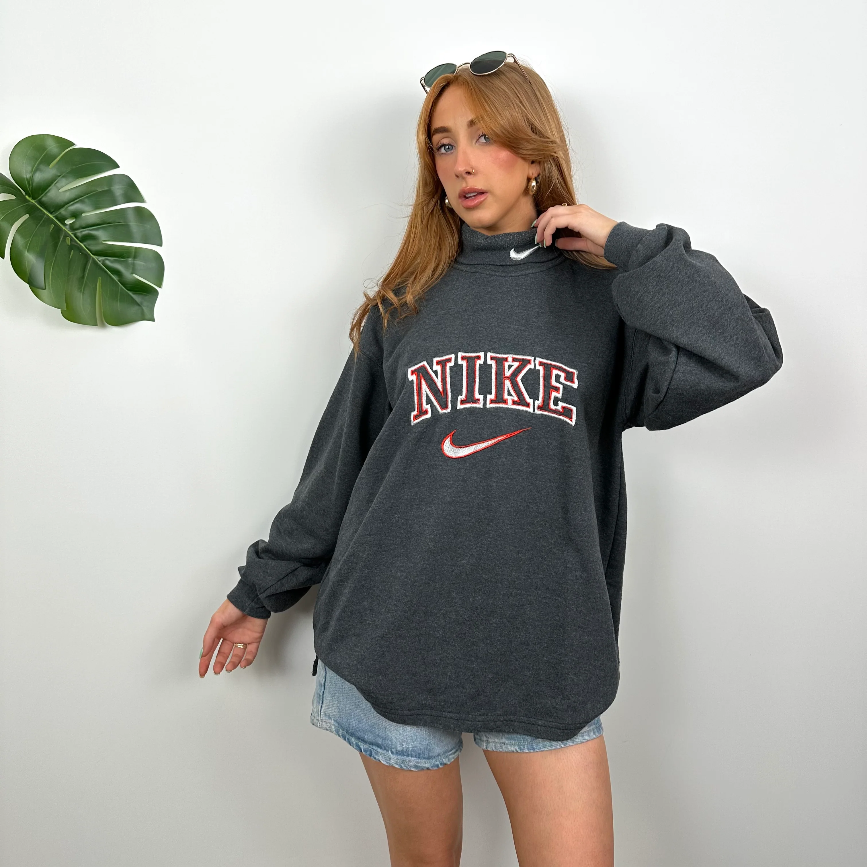 Nike Grey Embroidered Spell Out Sweatshirt (M) - Image 6