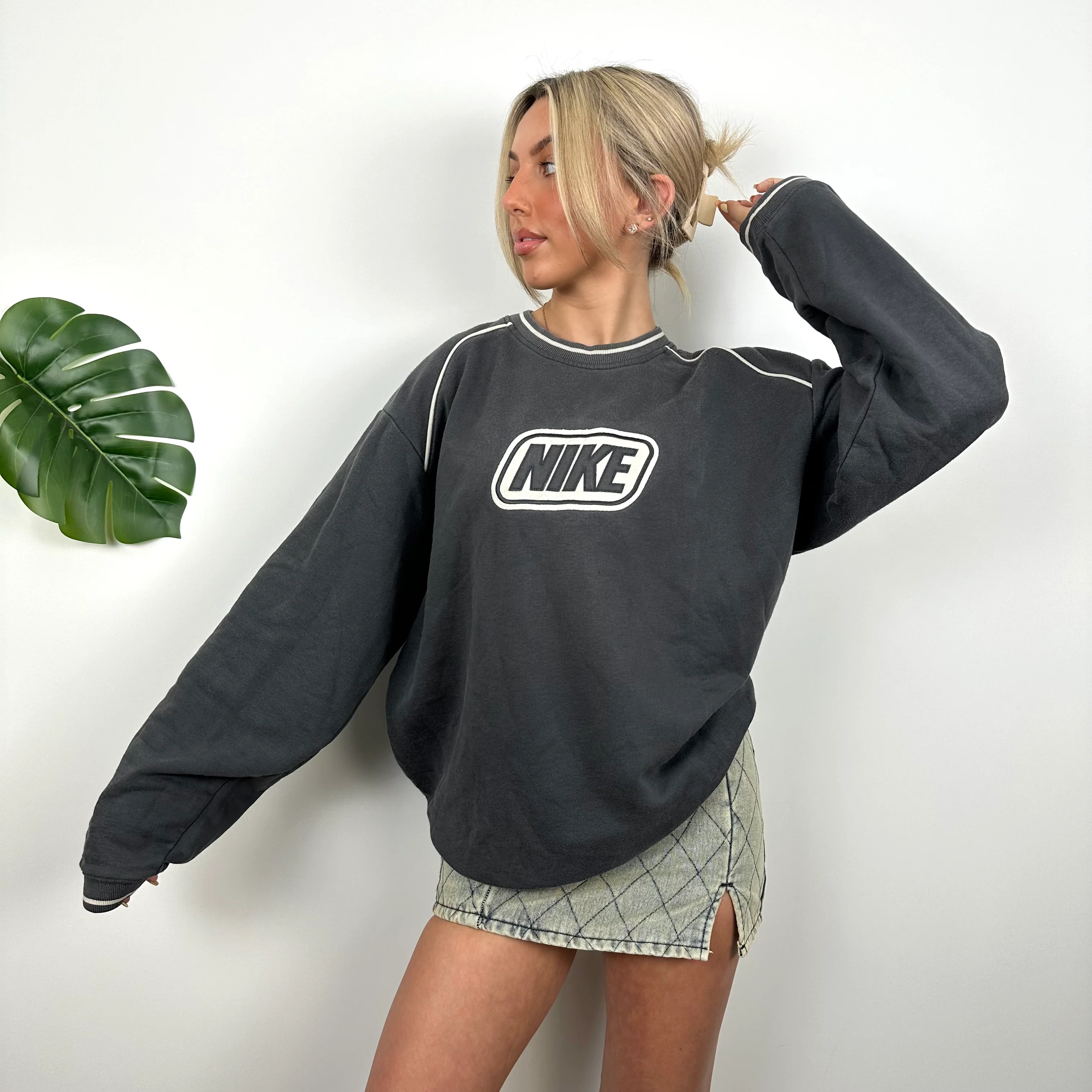 Nike Grey Embroidered Spell Out Sweatshirt (XL) - Image 6