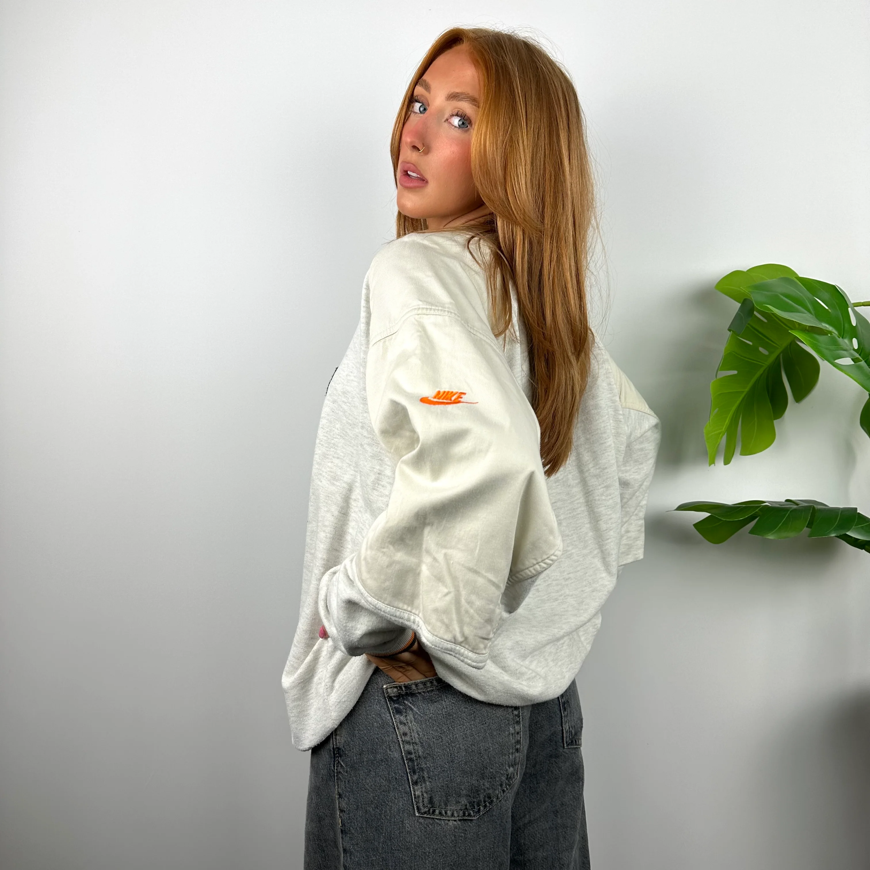 Nike Grey Embroidered Spell Out Sweatshirt (L) - Image 4