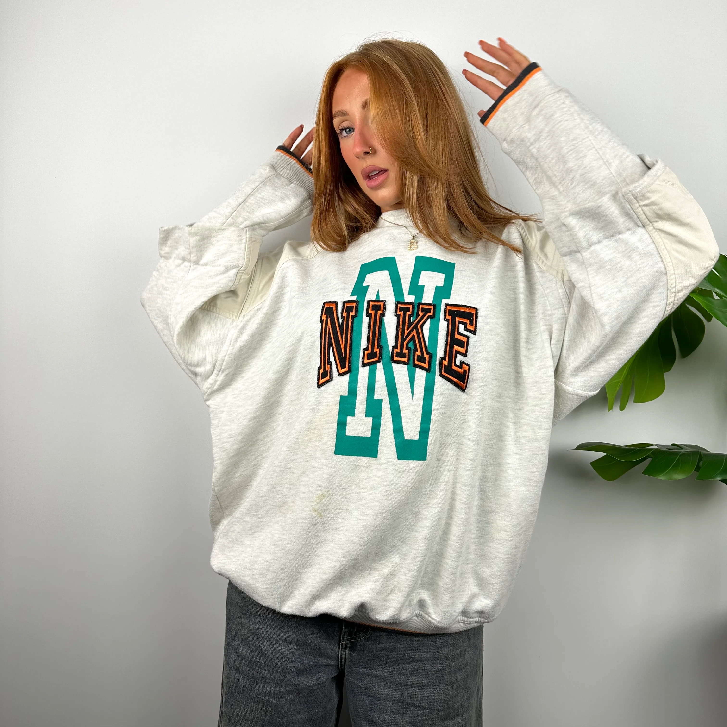 Nike Grey Embroidered Spell Out Sweatshirt (L) - Image 6