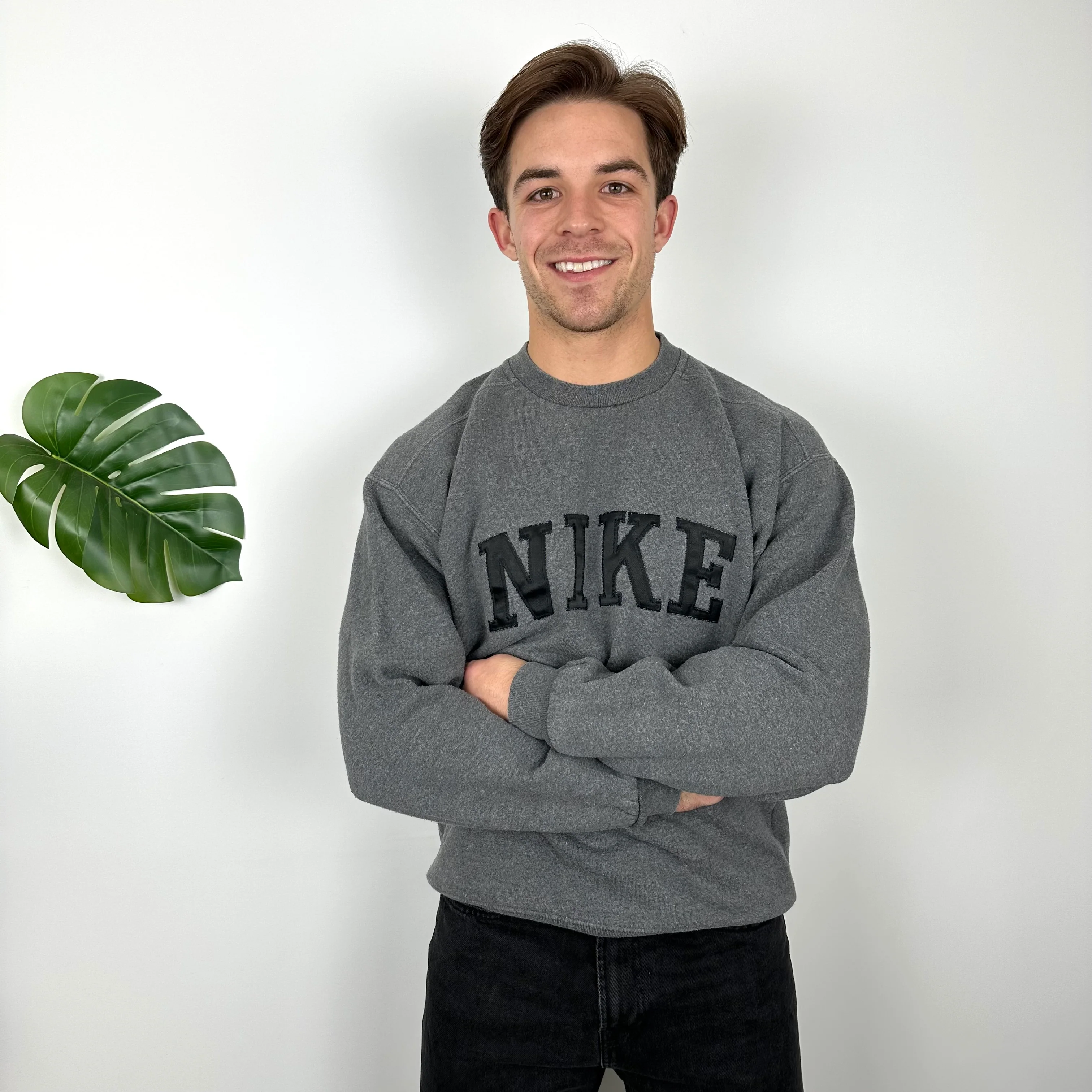 Nike Grey Embroidered Spell Out Sweatshirt (M) - Image 3