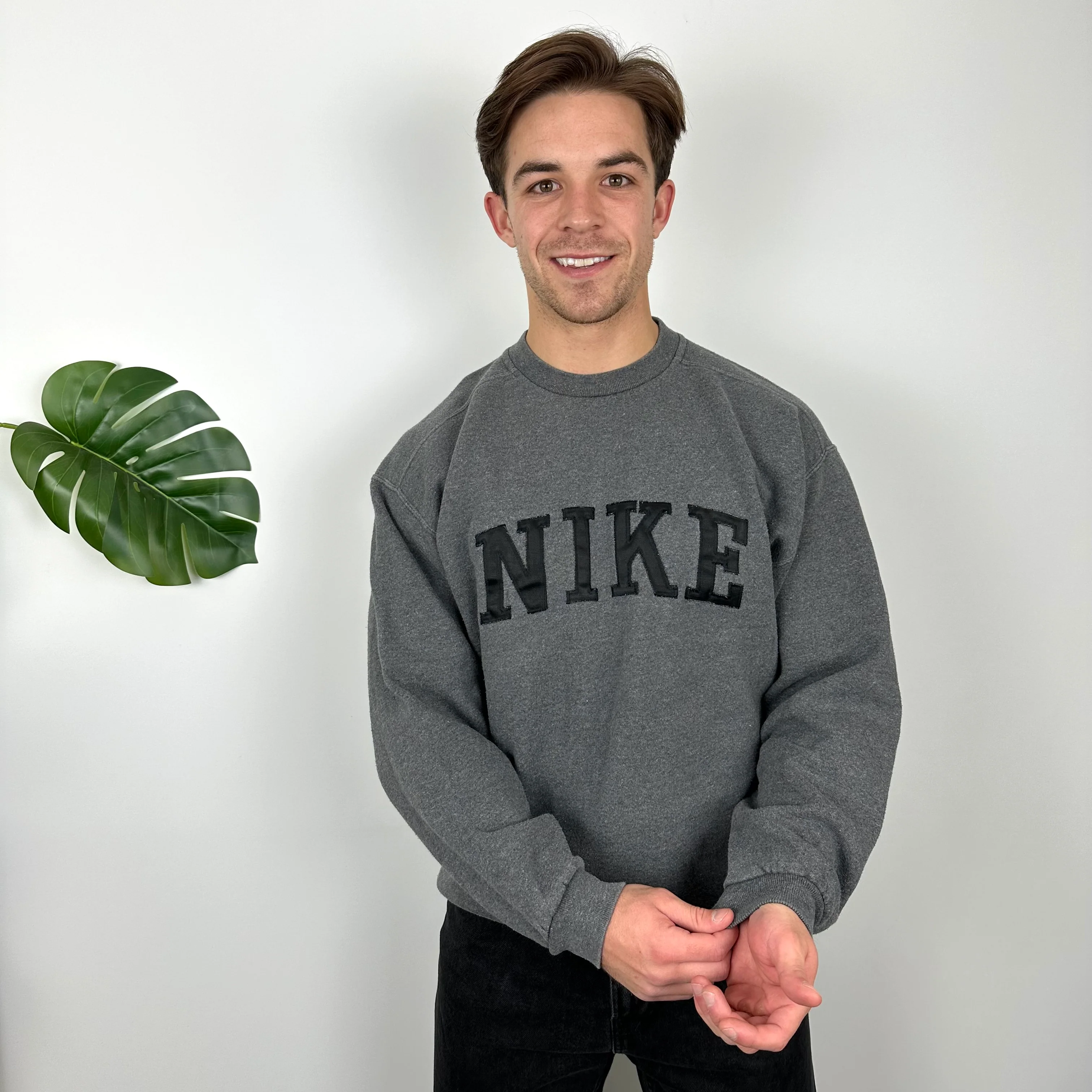 Nike Grey Embroidered Spell Out Sweatshirt (M) - Image 4