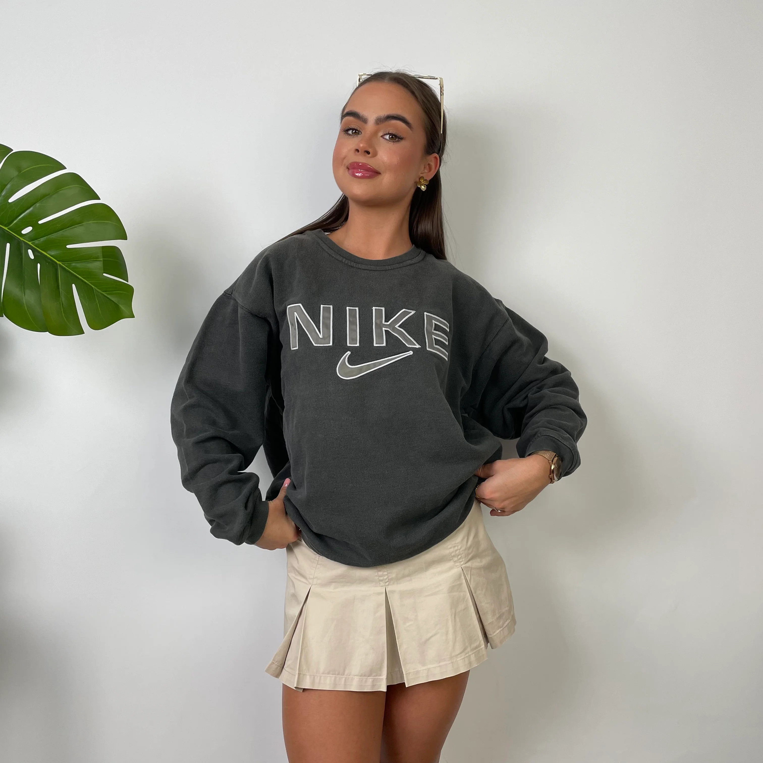 Nike Grey Embroidered Spell Out Sweatshirt (S) - Image 6