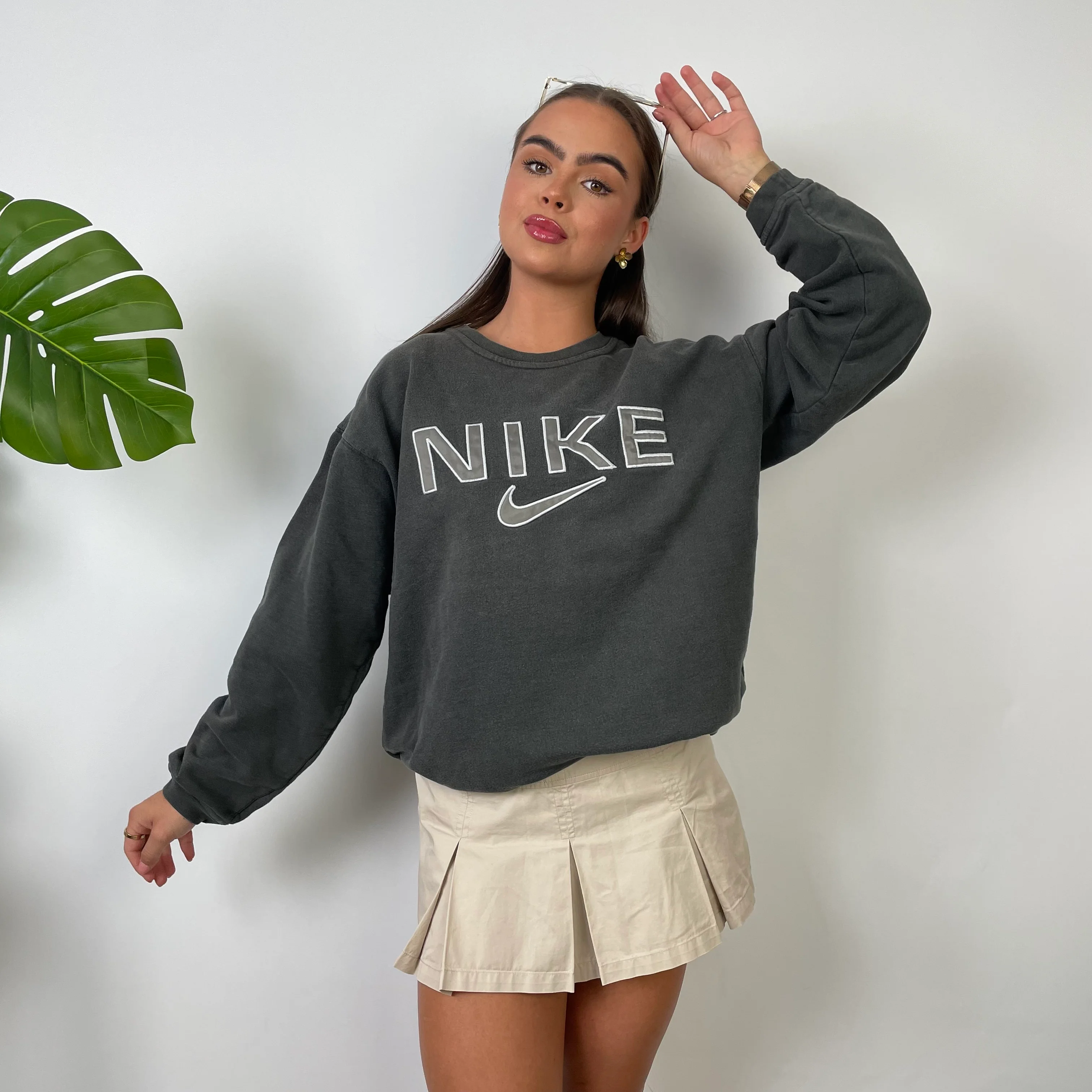 Nike Grey Embroidered Spell Out Sweatshirt (S) - Image 8