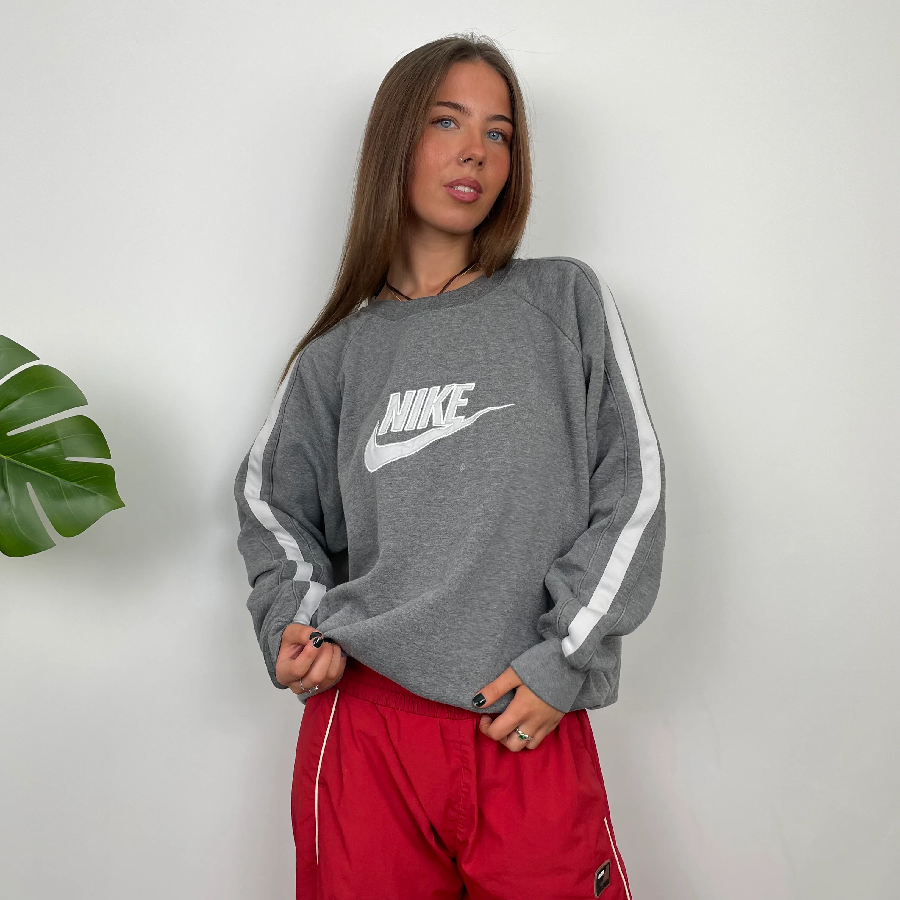Nike Grey Embroidered Spell Out Sweatshirt (M) - Image 8