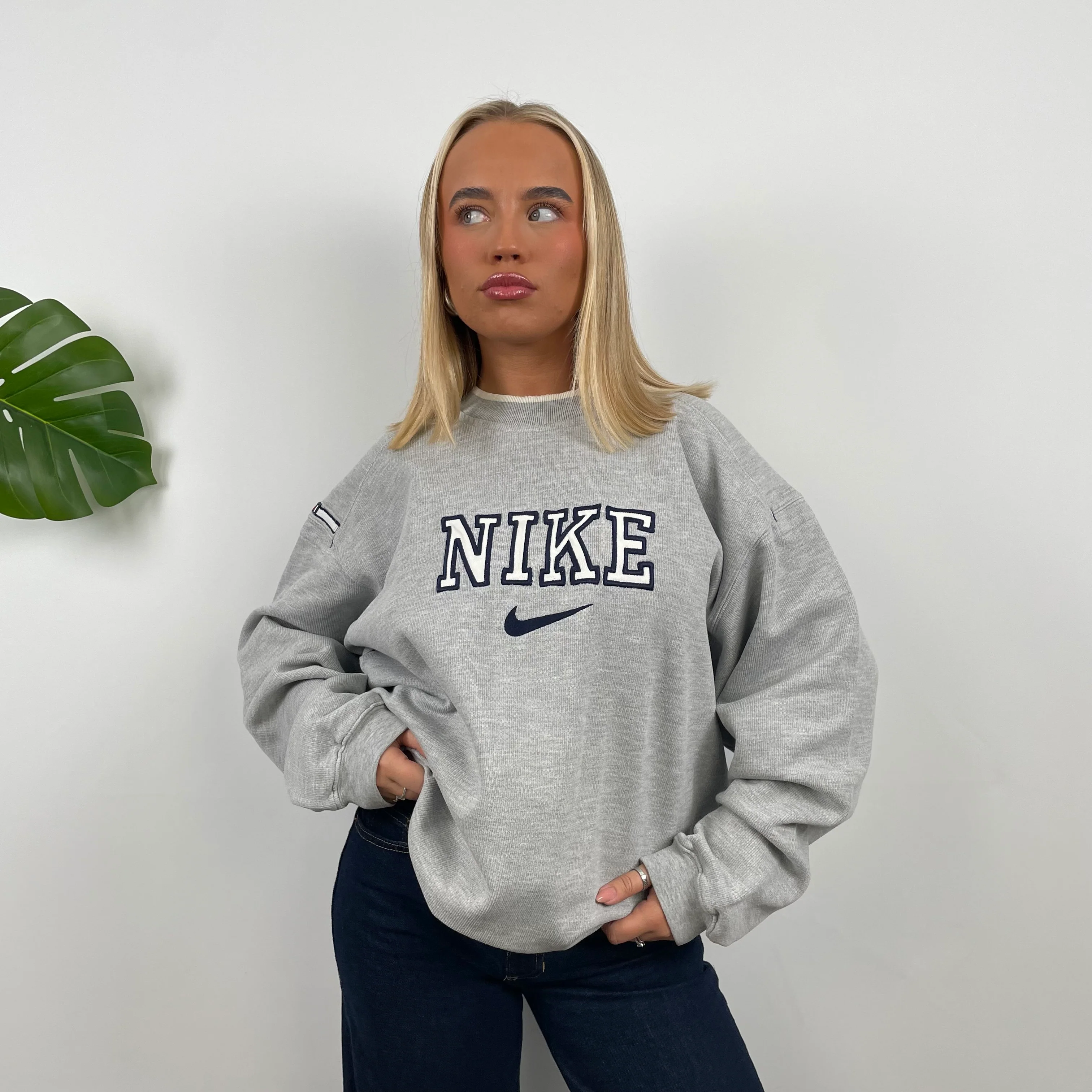 Nike Grey Embroidered Spell Out Sweatshirt (L) - Image 7