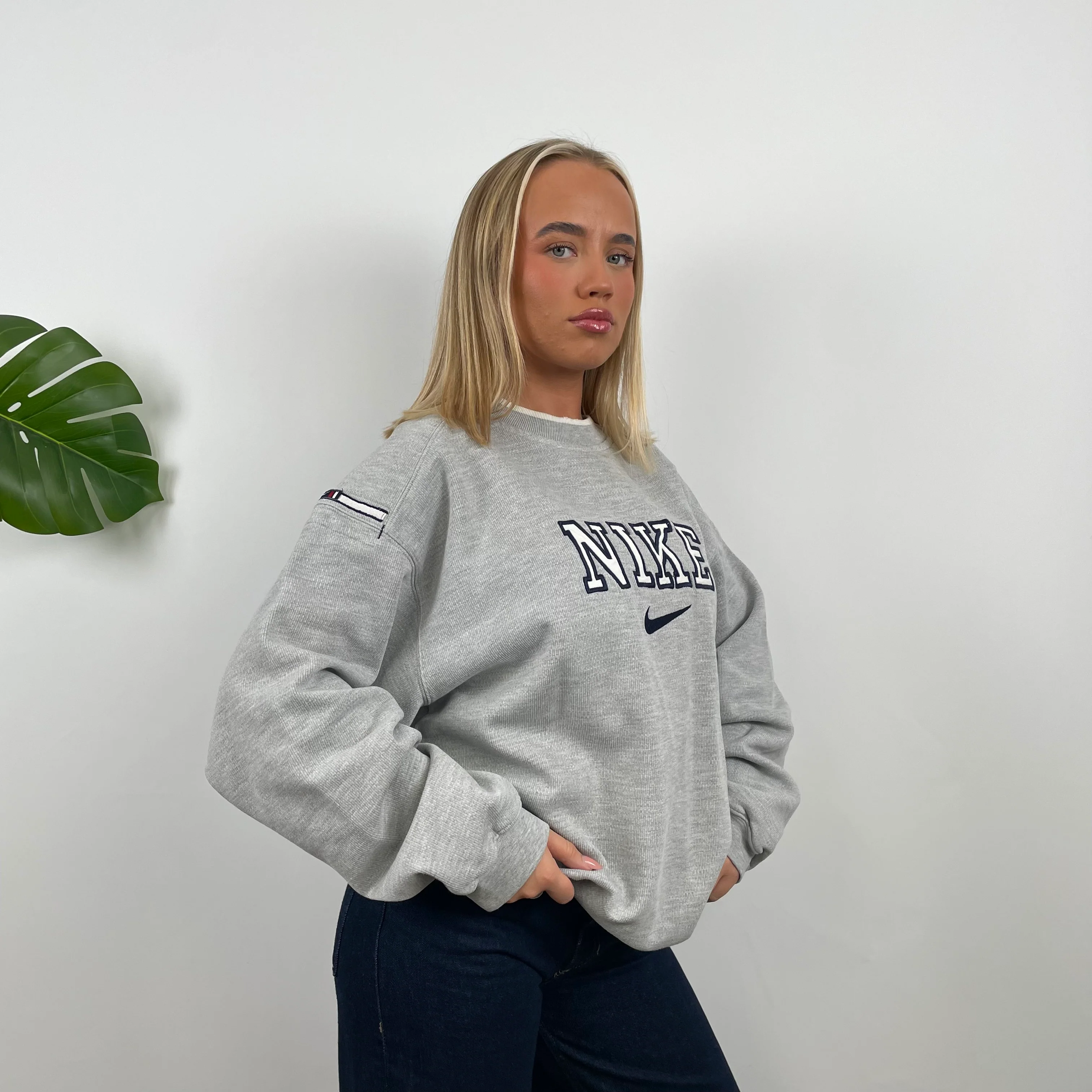 Nike Grey Embroidered Spell Out Sweatshirt (L) - Image 9