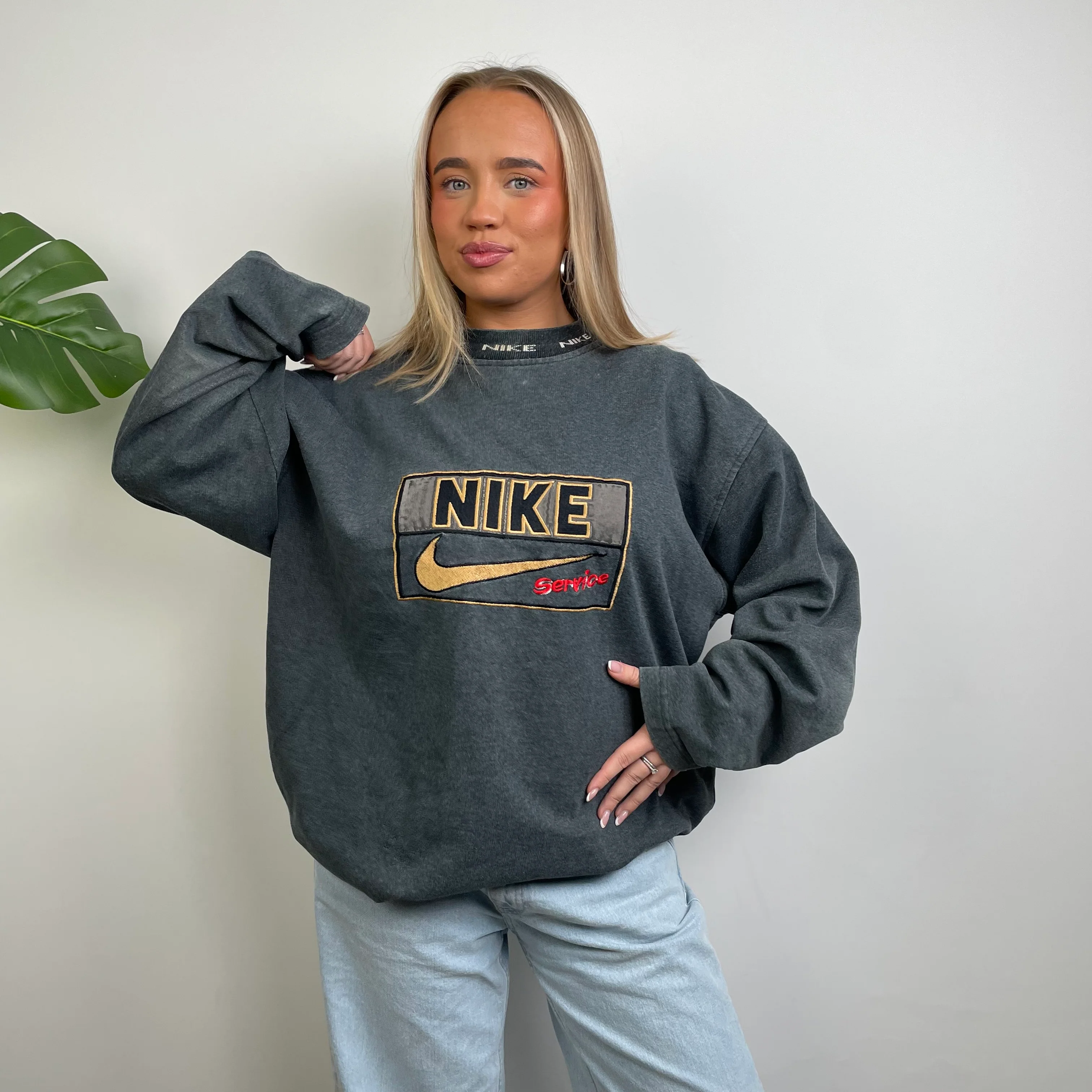 Nike Grey Embroidered Spell Out Sweatshirt (XL) - Image 3