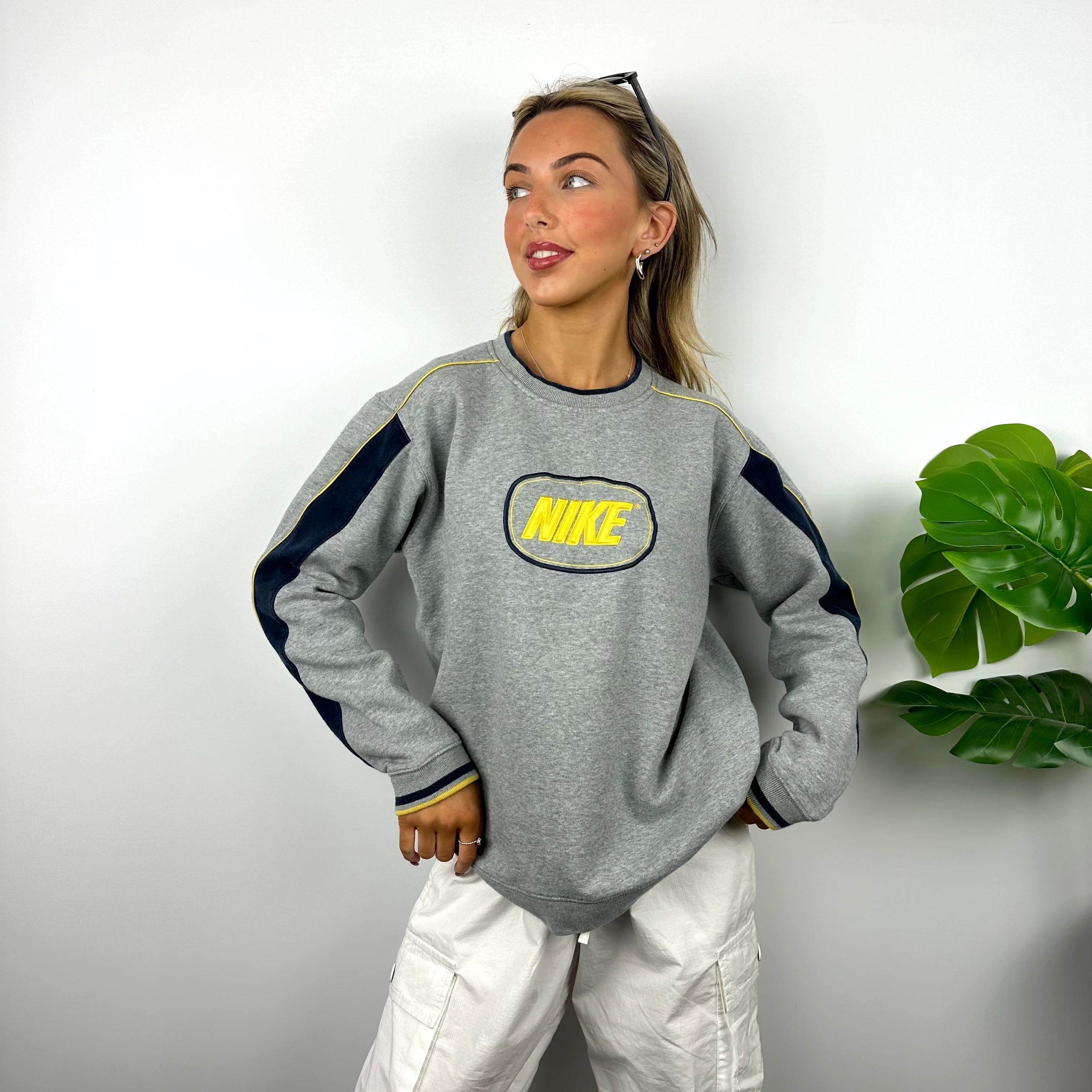 Nike Grey Embroidered Spell Out Sweatshirt (L) - Image 6