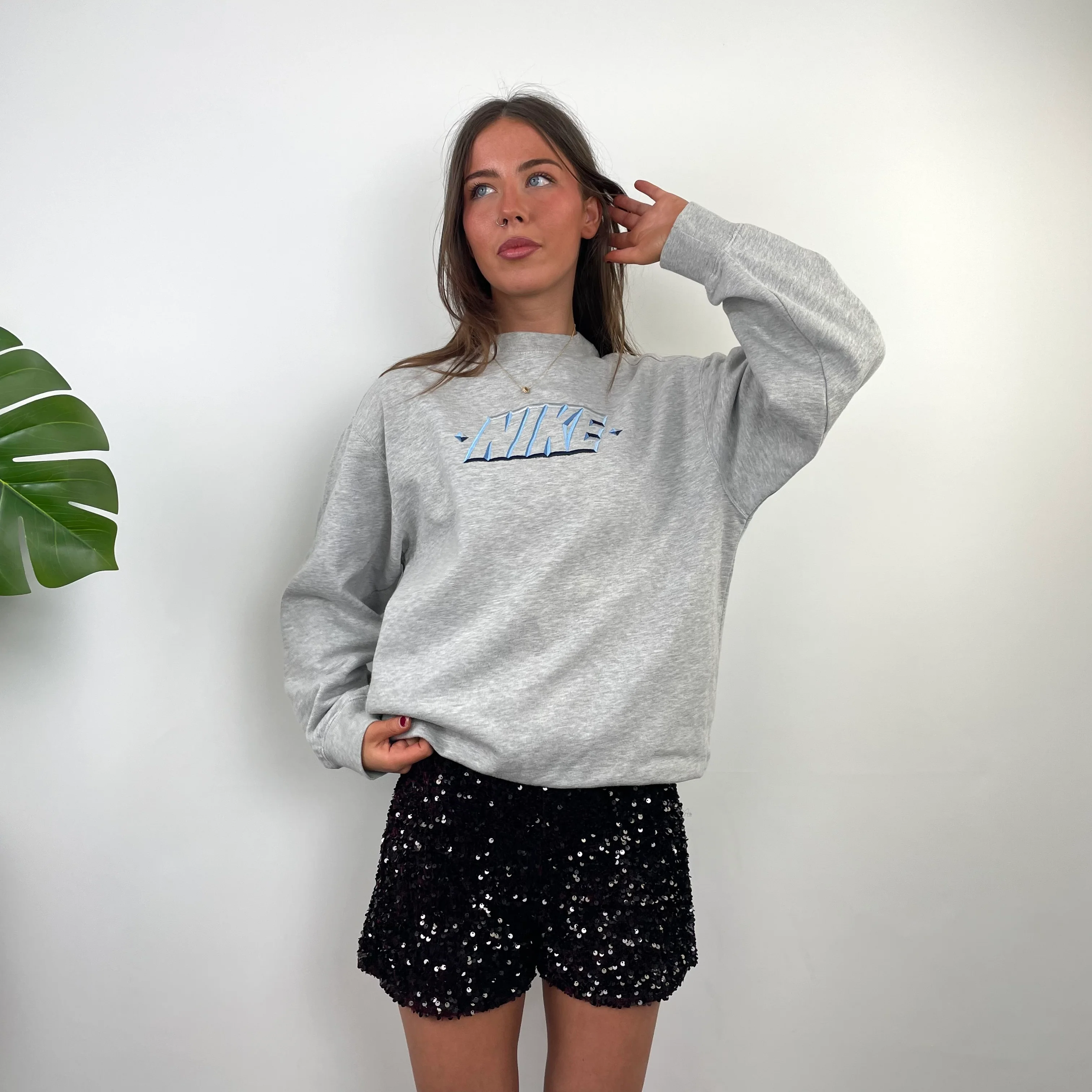 Nike Grey Embroidered Spell Out Sweatshirt (L) - Image 2