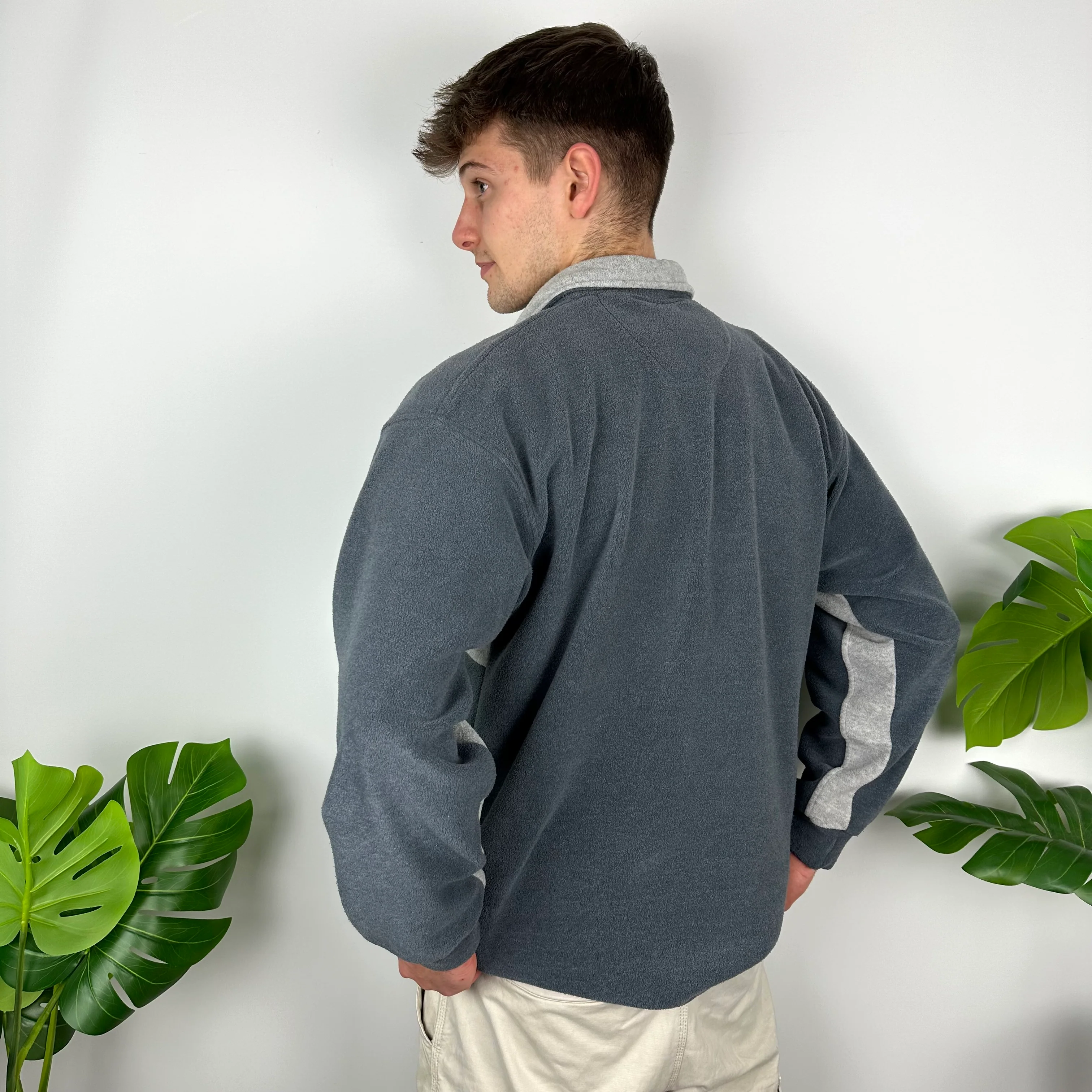 Nike Grey Embroidered Spell Out Teddy Bear Fleece Quarter Zip Sweatshirt (L) - Image 5